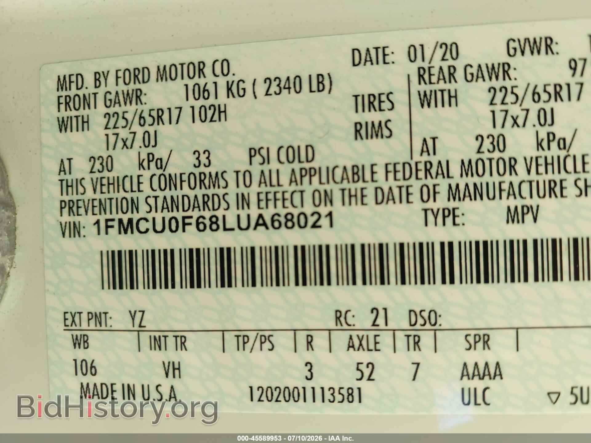 2020 FORD ESCAPE - VIN: 1FMCU0F68LUA68021 - Photo 9