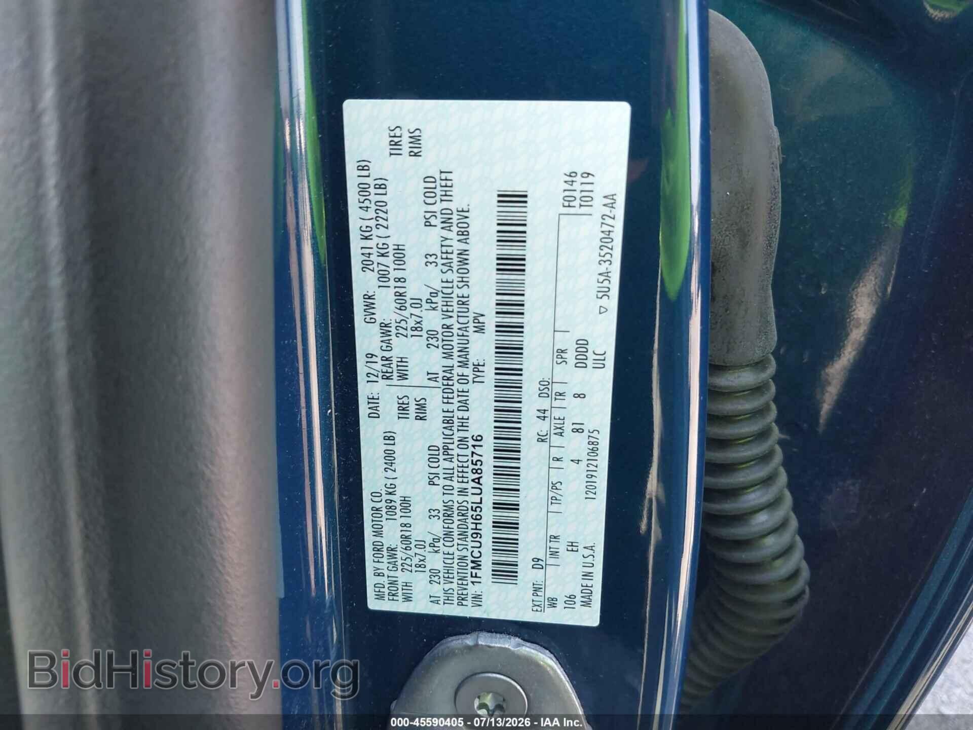 2020 FORD ESCAPE - VIN: 1FMCU9H65LUA85716 - Photo 9
