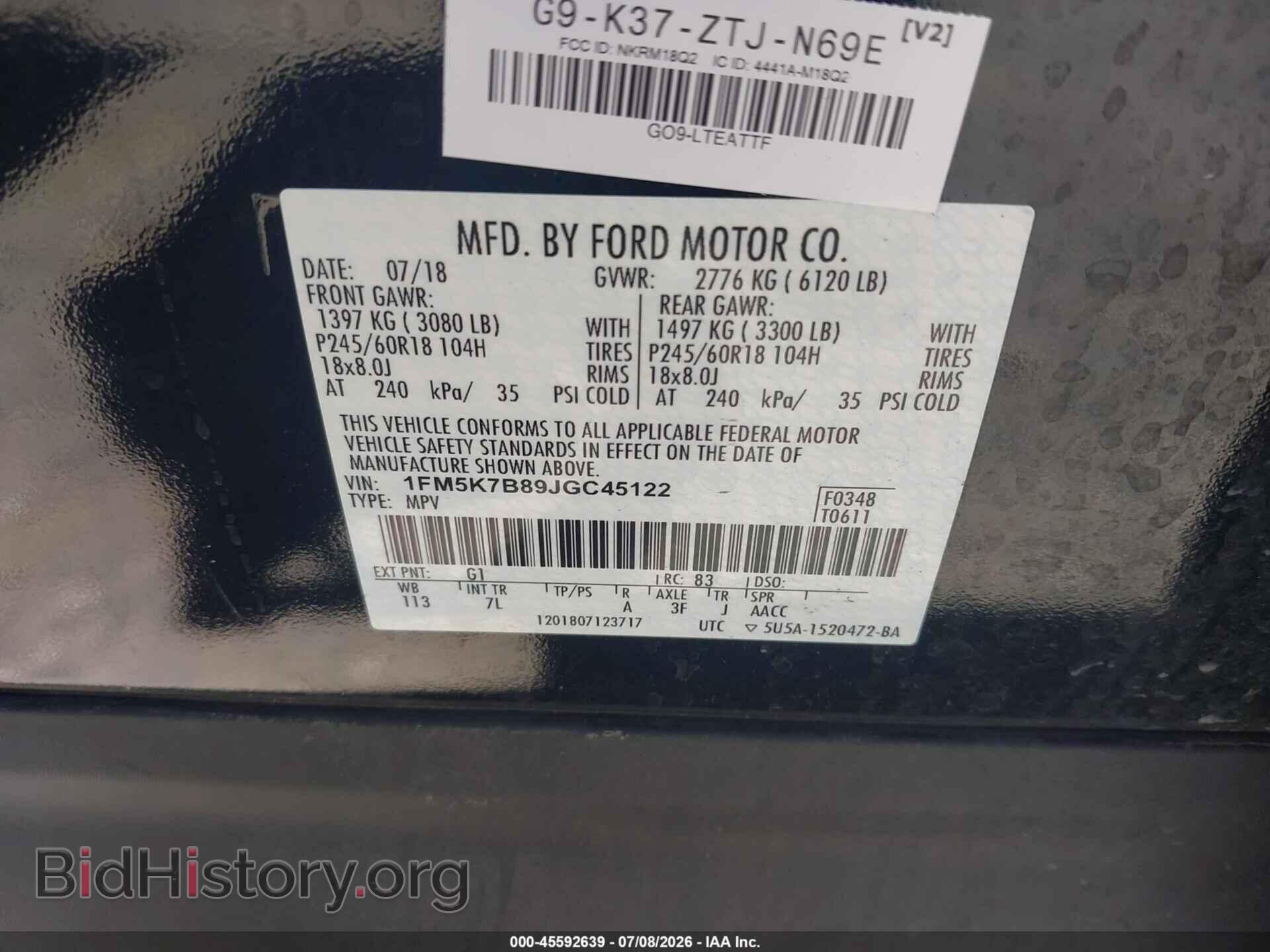 2018 FORD EXPLORER - VIN: 1FM5K7B89JGC45122 - Photo 9
