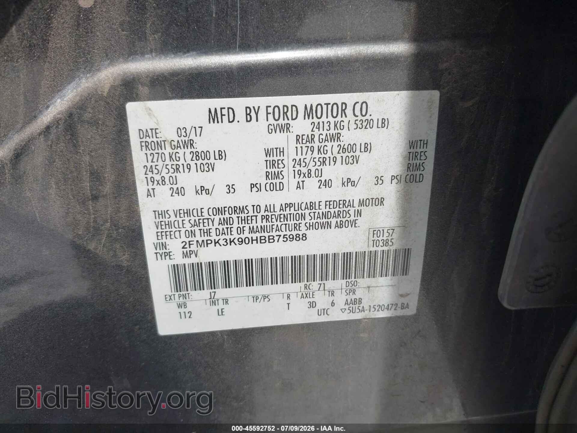 2017 FORD EDGE - VIN: 2FMPK3K90HBB75988 - Photo 9
