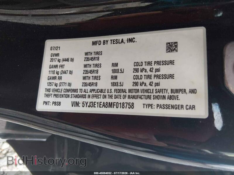2021 Tesla MODEL 3 (VIN 5YJ3E1EA8MF018758) — фото 9 из 19
