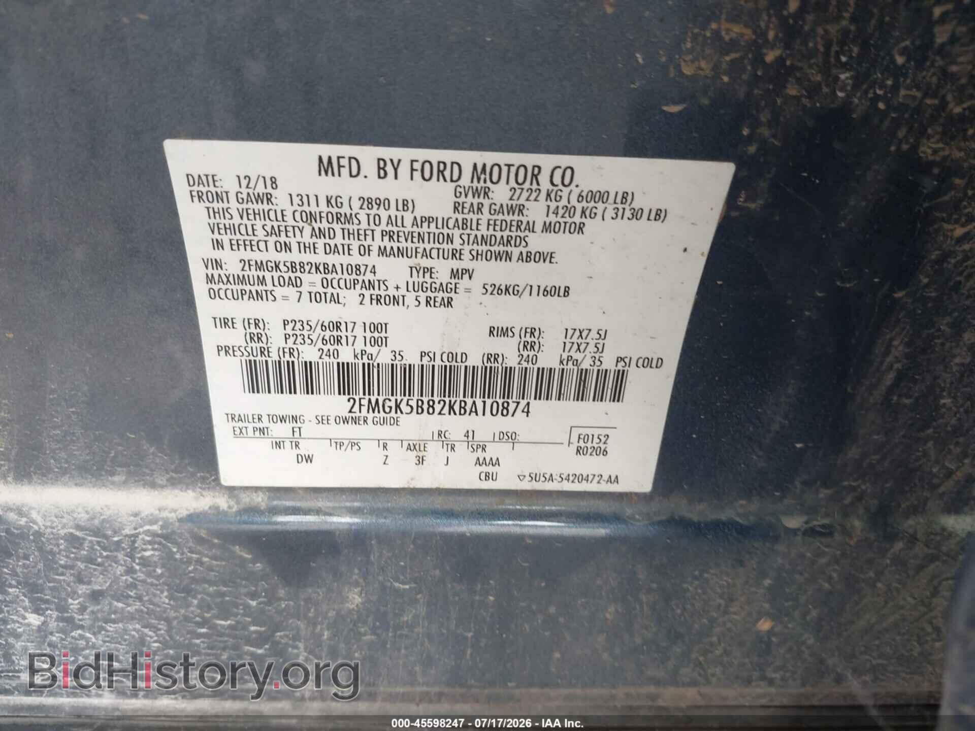 2019 FORD FLEX - VIN: 2FMGK5B82KBA10874 - Photo 9