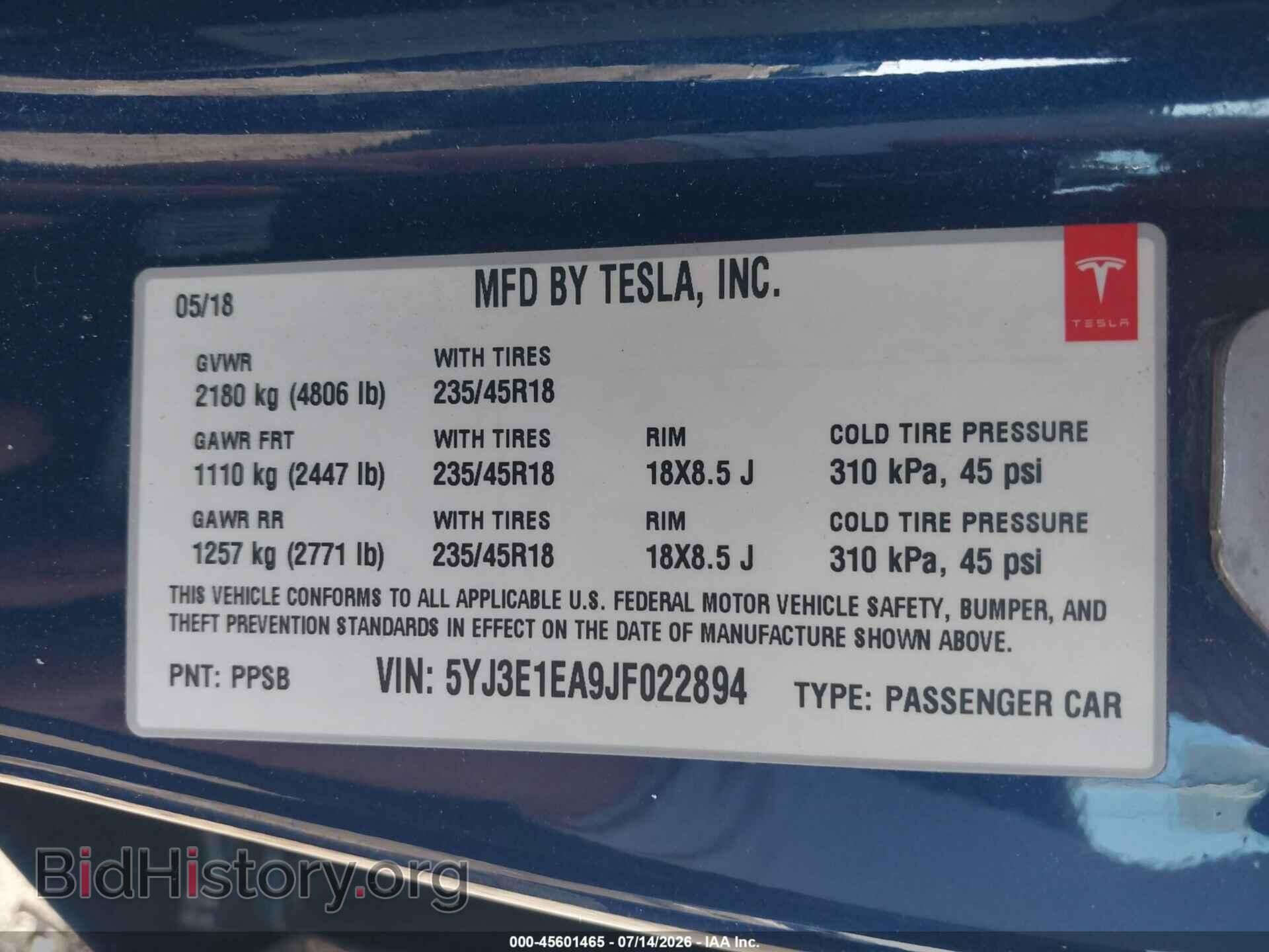 2018 TESLA MODEL 3 - VIN: 5YJ3E1EA9JF022894 - Photo 9