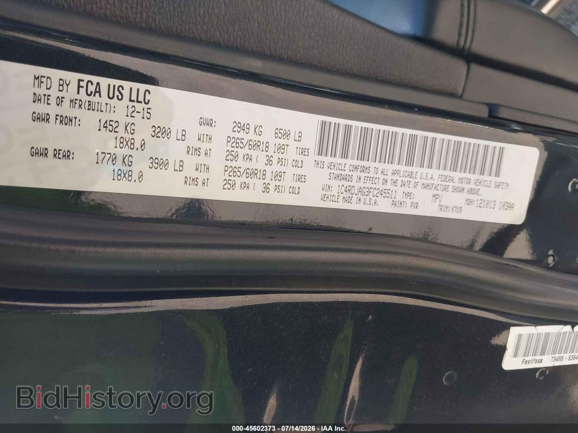 2015 DODGE DURANGO - VIN: 1C4RDJAG3FC245511 - Photo 9