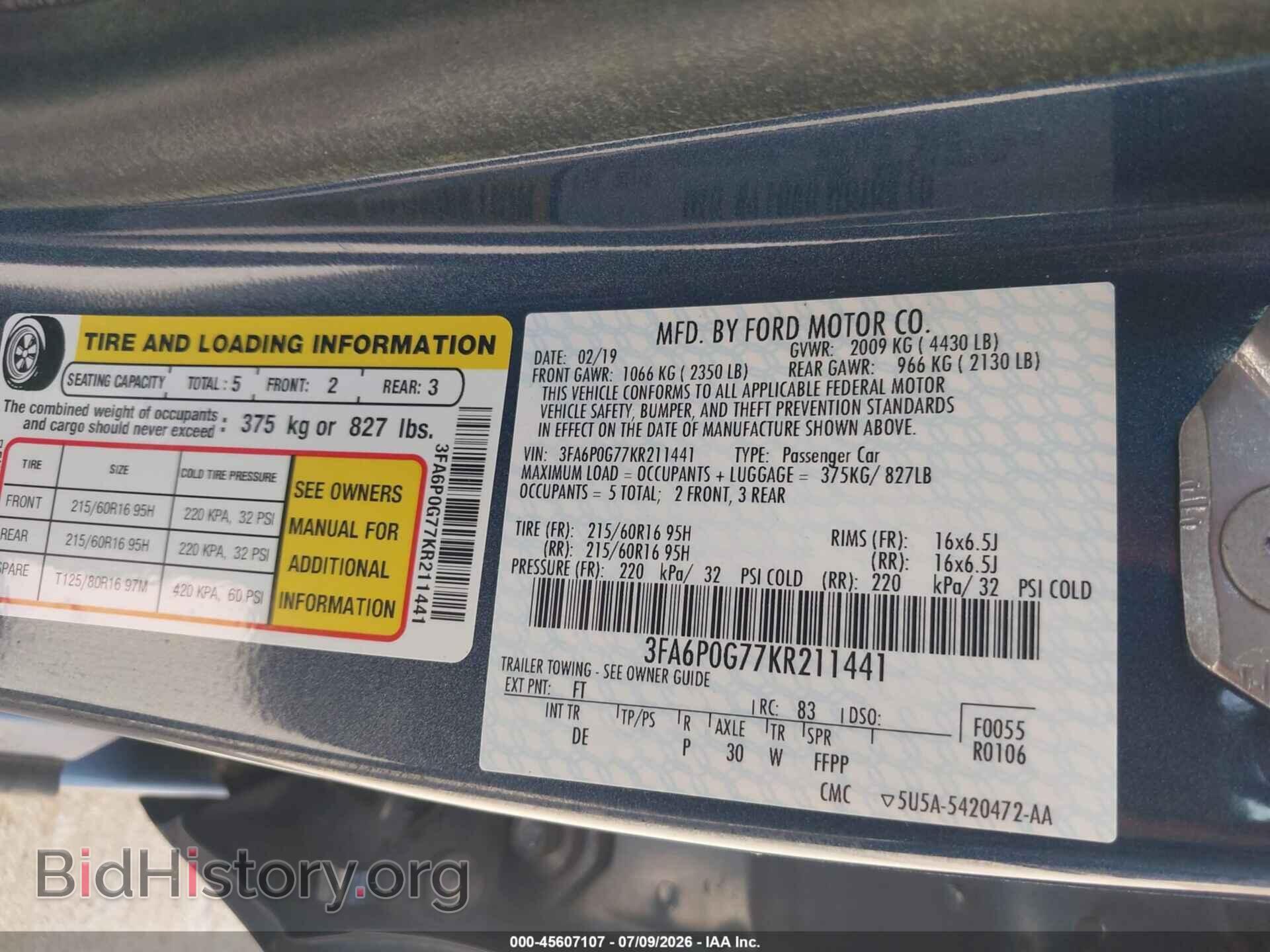 2019 FORD FUSION - VIN: 3FA6P0G77KR211441 - Фото 9