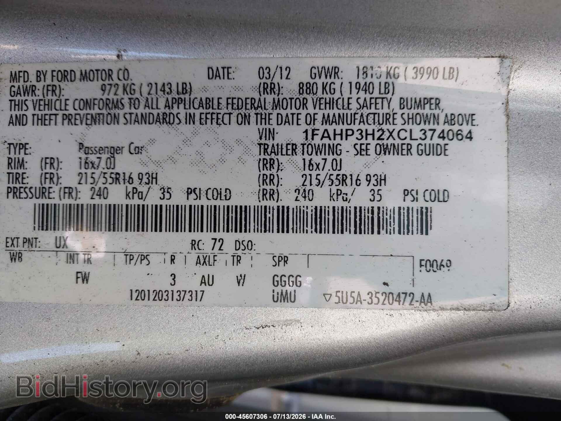 2012 FORD FOCUS - VIN: 1FAHP3H2XCL374064 - Фото 9