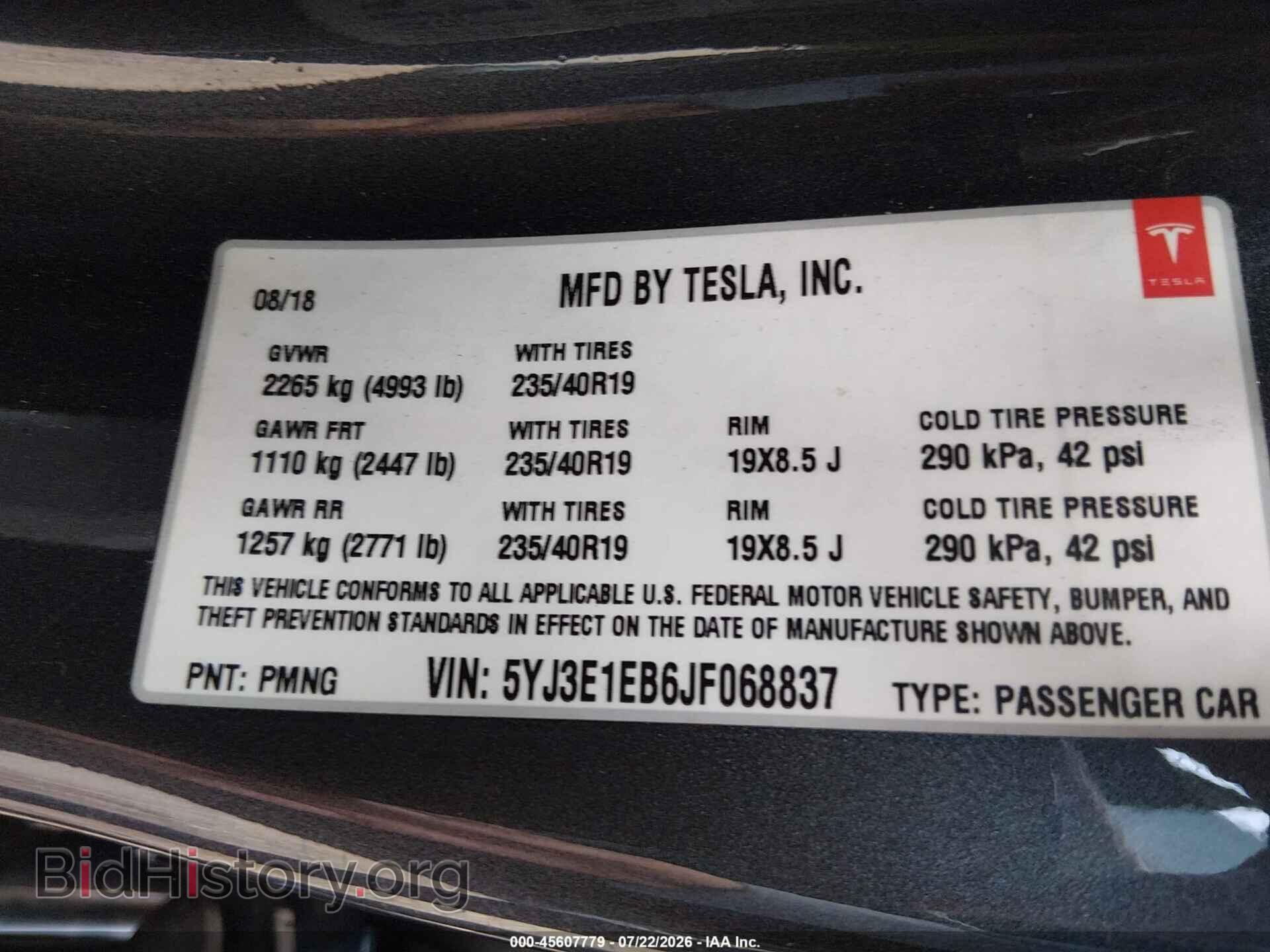 2018 TESLA MODEL 3 - VIN: 5YJ3E1EB6JF068837 - Photo 9