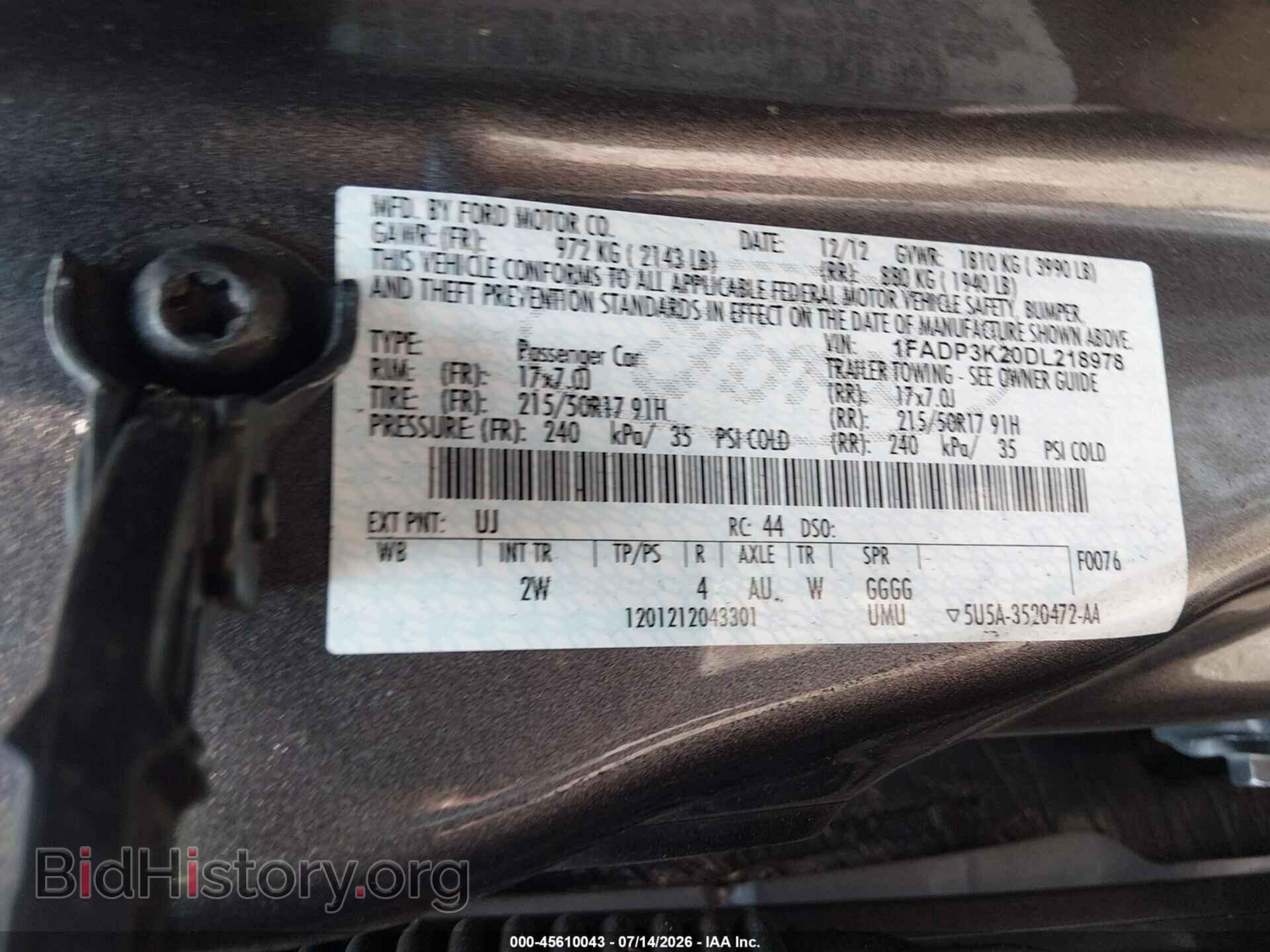 2013 FORD FOCUS - VIN: 1FADP3K20DL218978 - Фото 9
