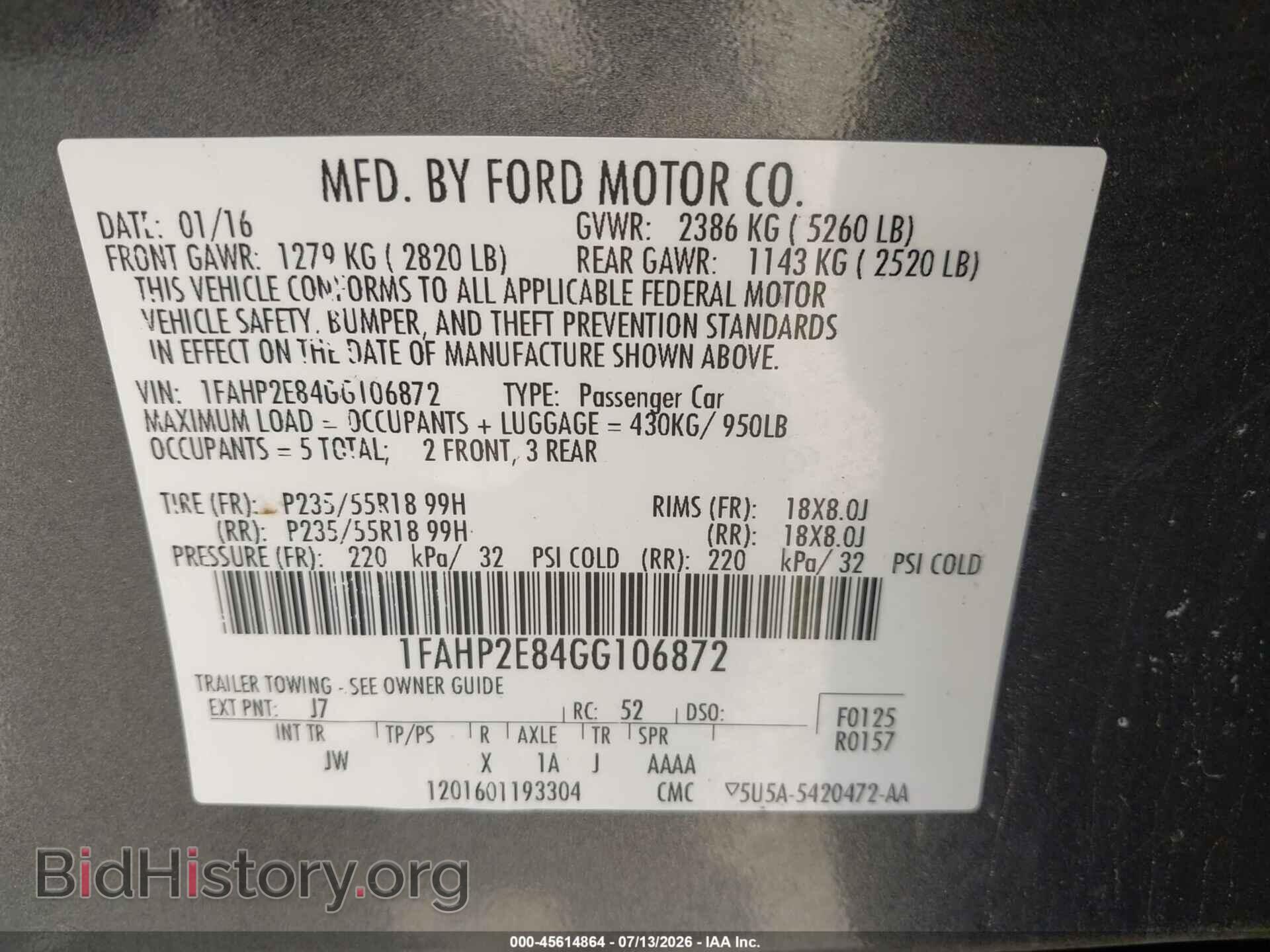2016 FORD TAURUS - VIN: 1FAHP2E84GG106872 - Photo 9