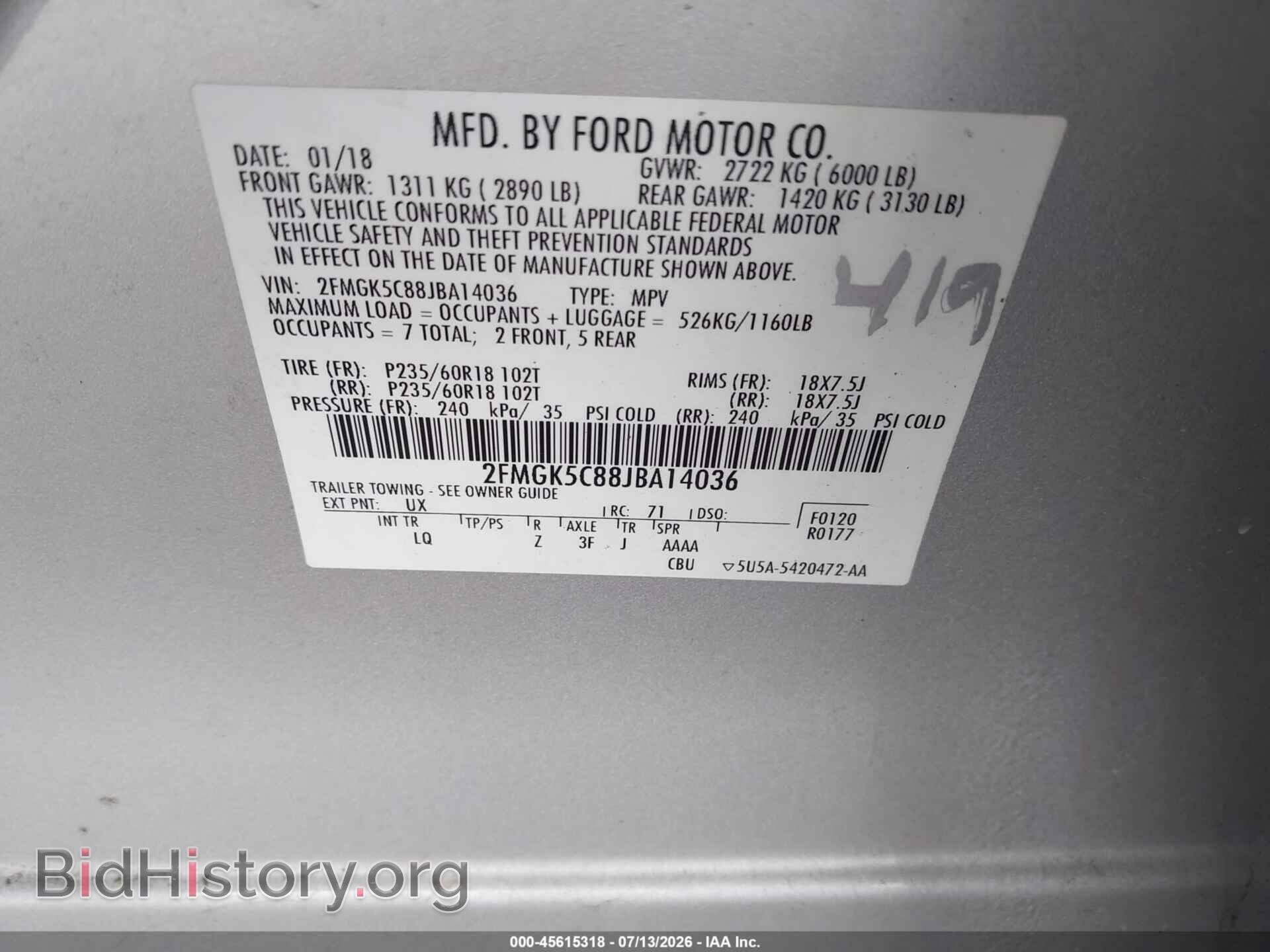 2018 FORD FLEX - VIN: 2FMGK5C88JBA14036 - Photo 9