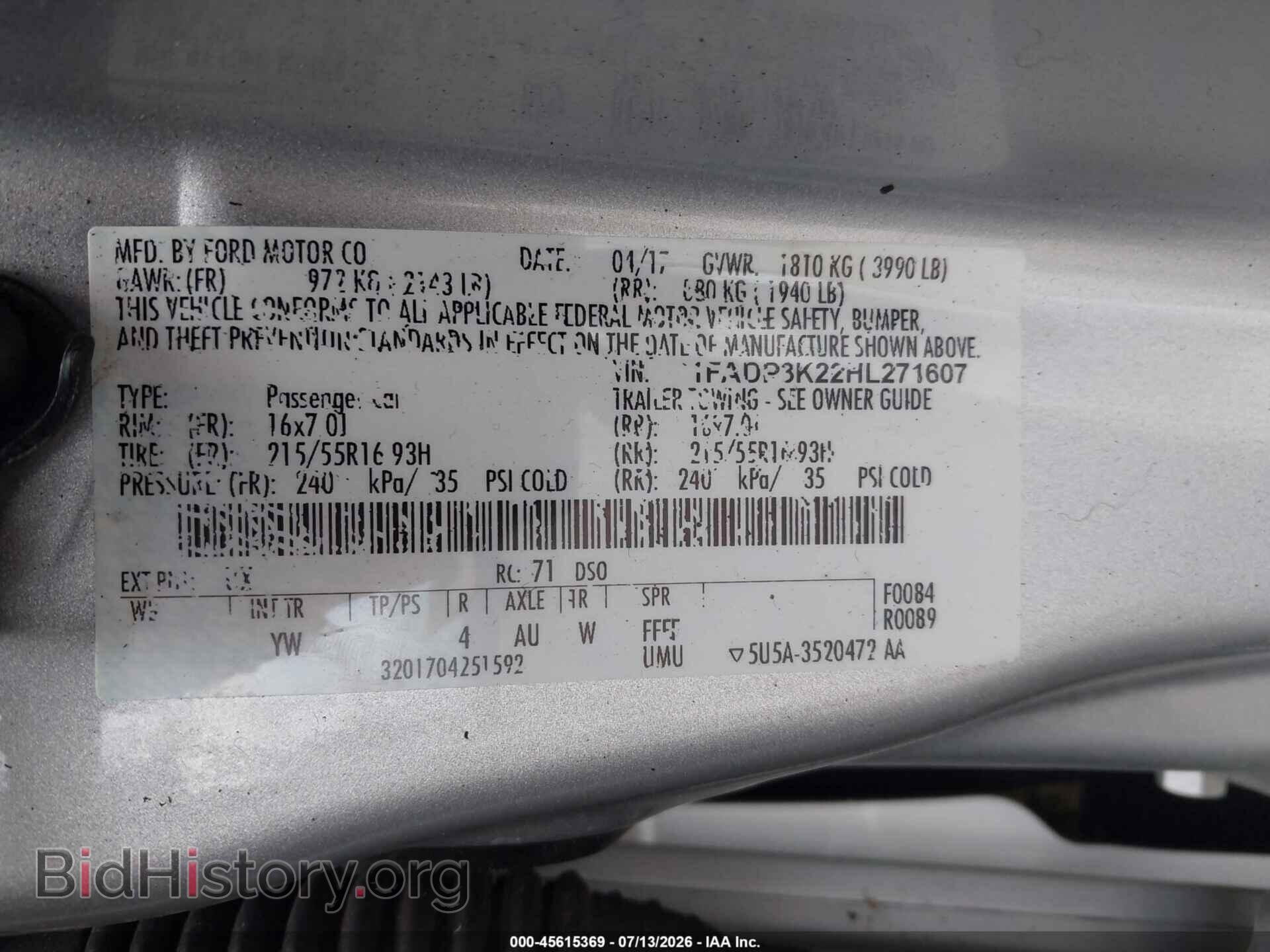 2017 FORD FOCUS - VIN: 1FADP3K22HL271607 - Фото 9