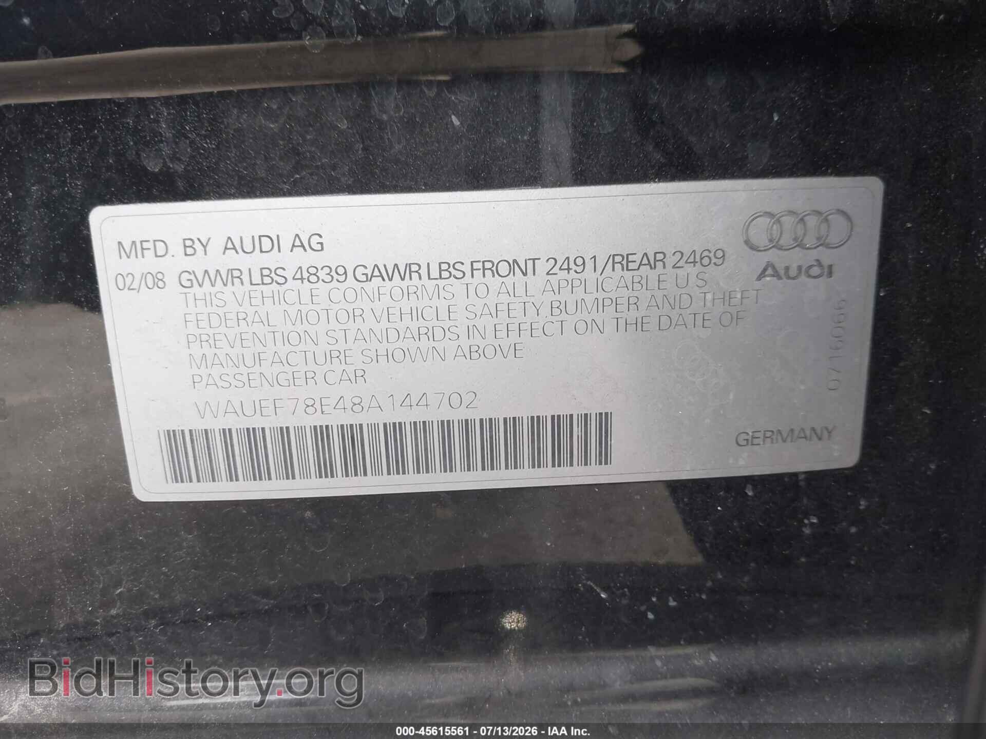2008 AUDI A4 - VIN: WAUEF78E48A144702 - Фото 9
