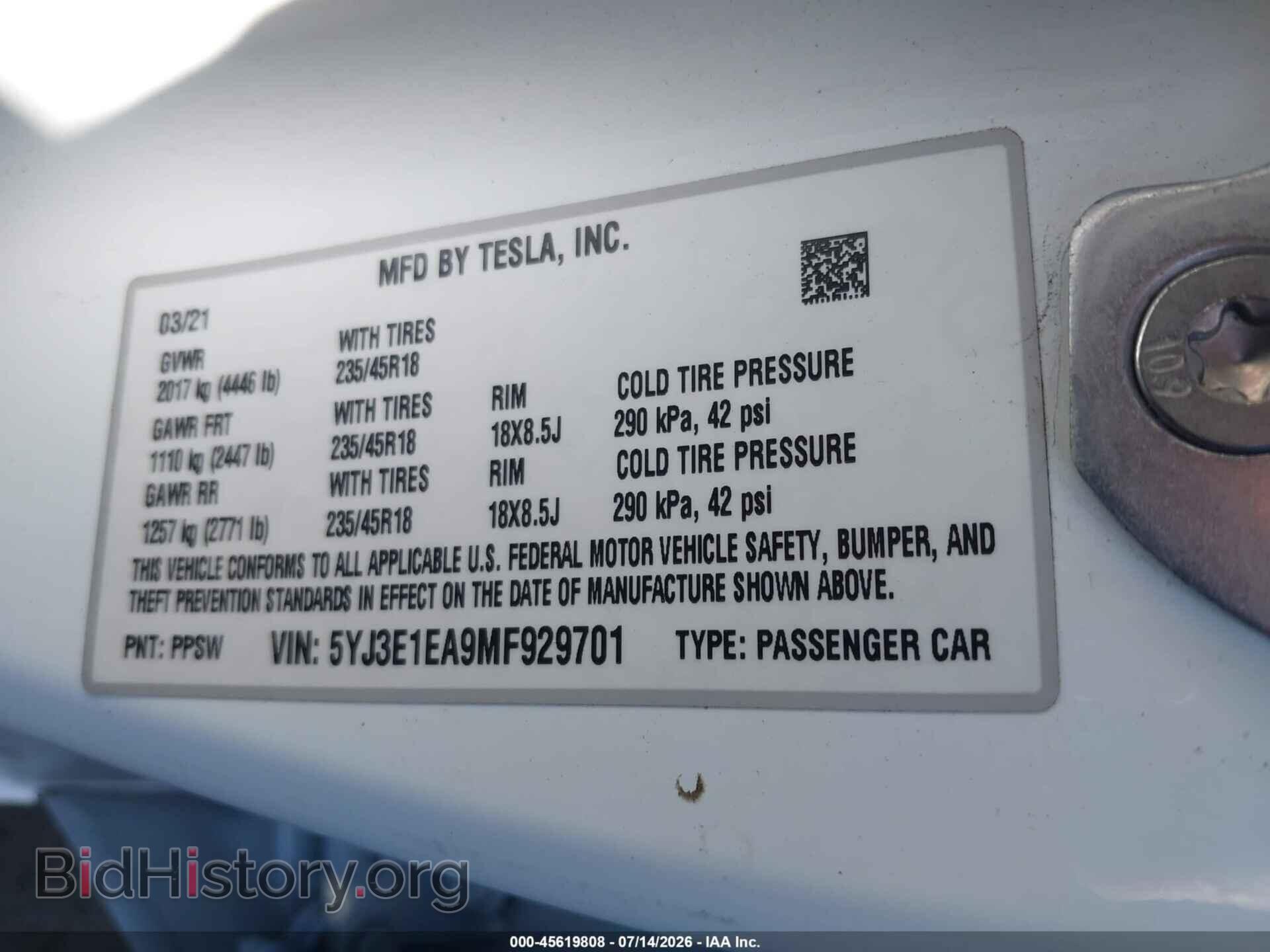2021 TESLA MODEL 3 - VIN: 5YJ3E1EA9MF929701 - Фото 9