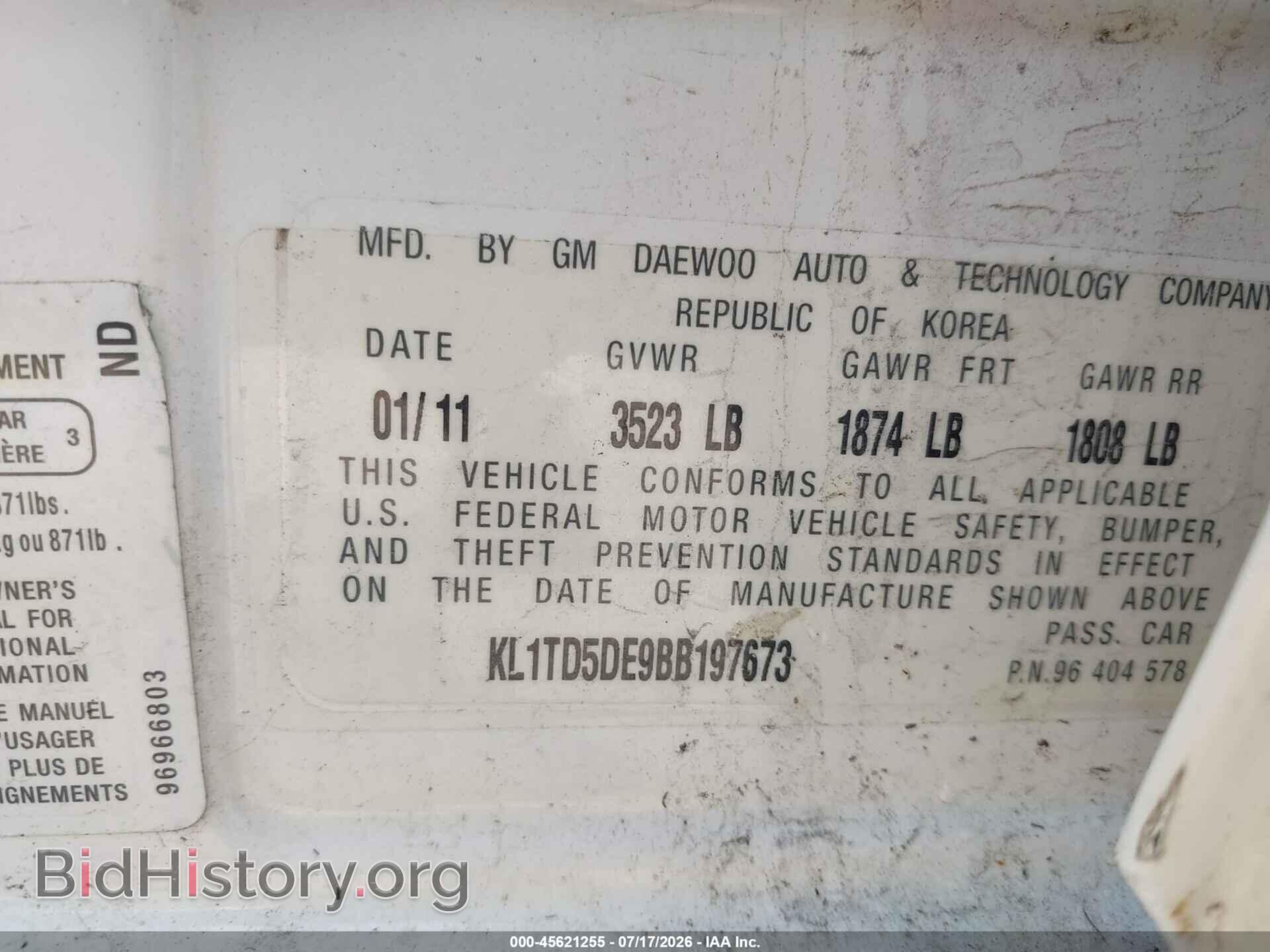 2011 CHEVROLET AVEO - VIN: KL1TD5DE9BB197673 - Фото 9