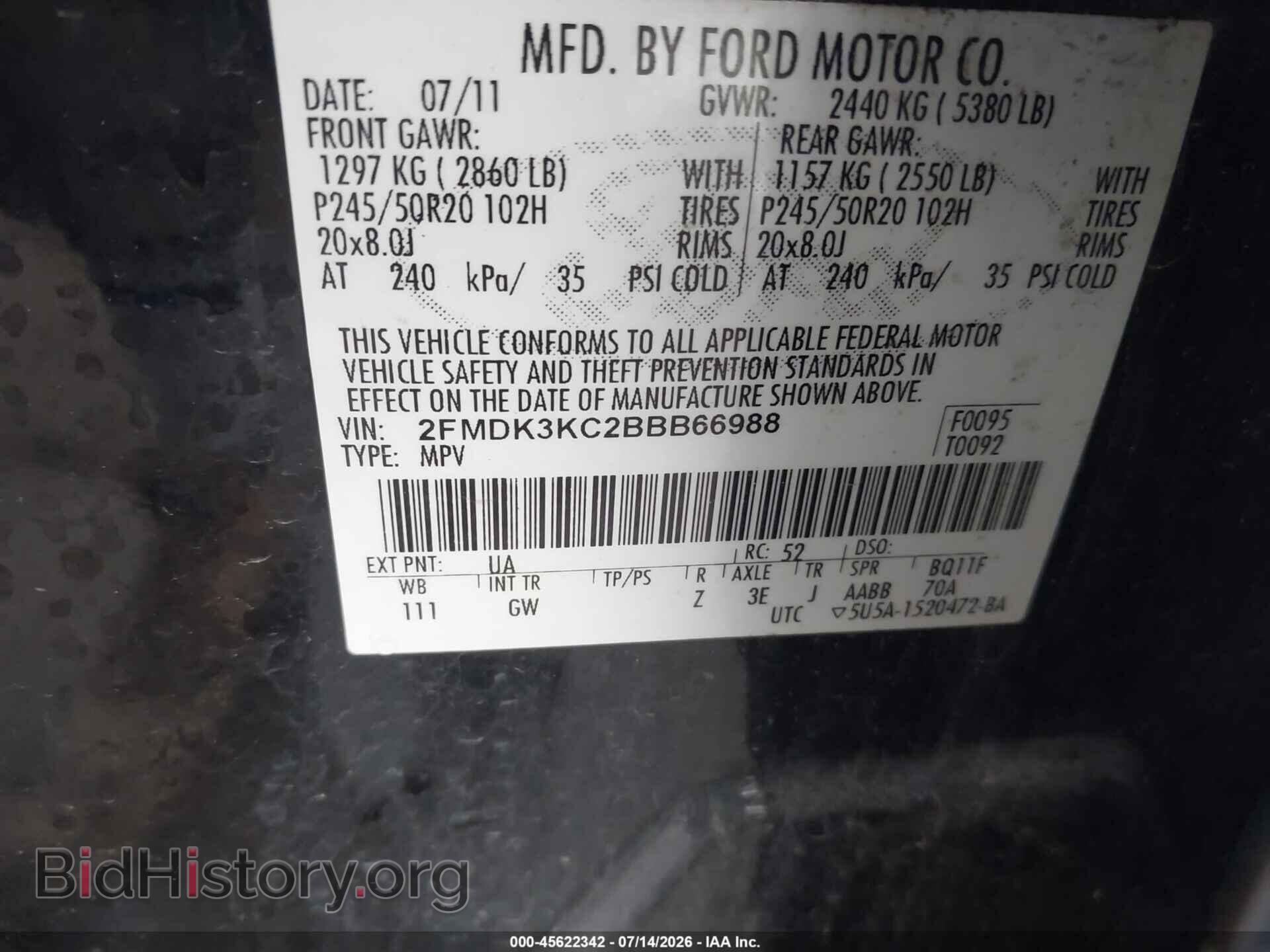 2011 FORD EDGE - VIN: 2FMDK3KC2BBB66988 - Photo 9