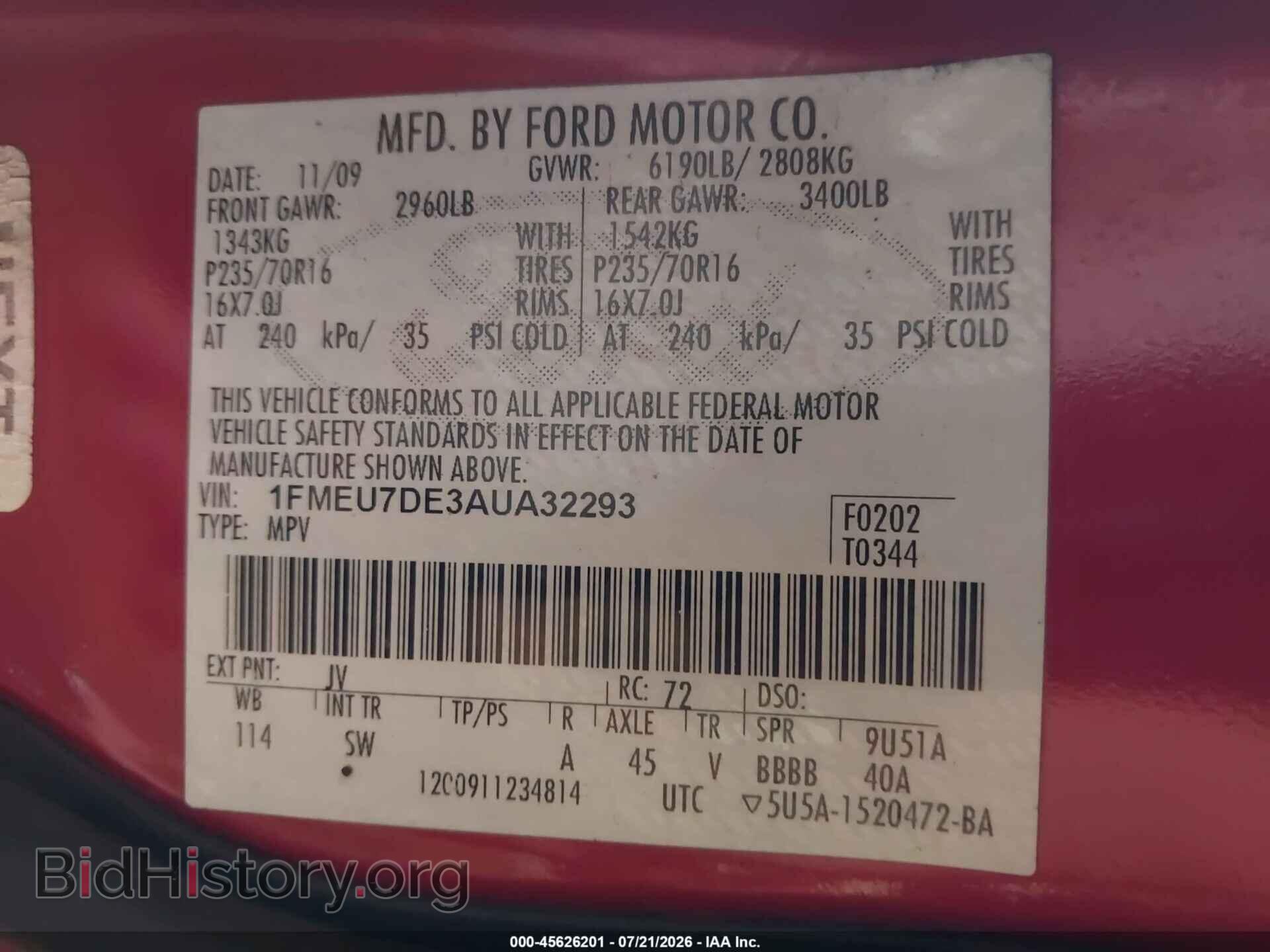 2010 FORD EXPLORER - VIN: 1FMEU7DE3AUA32293 - Фото 9