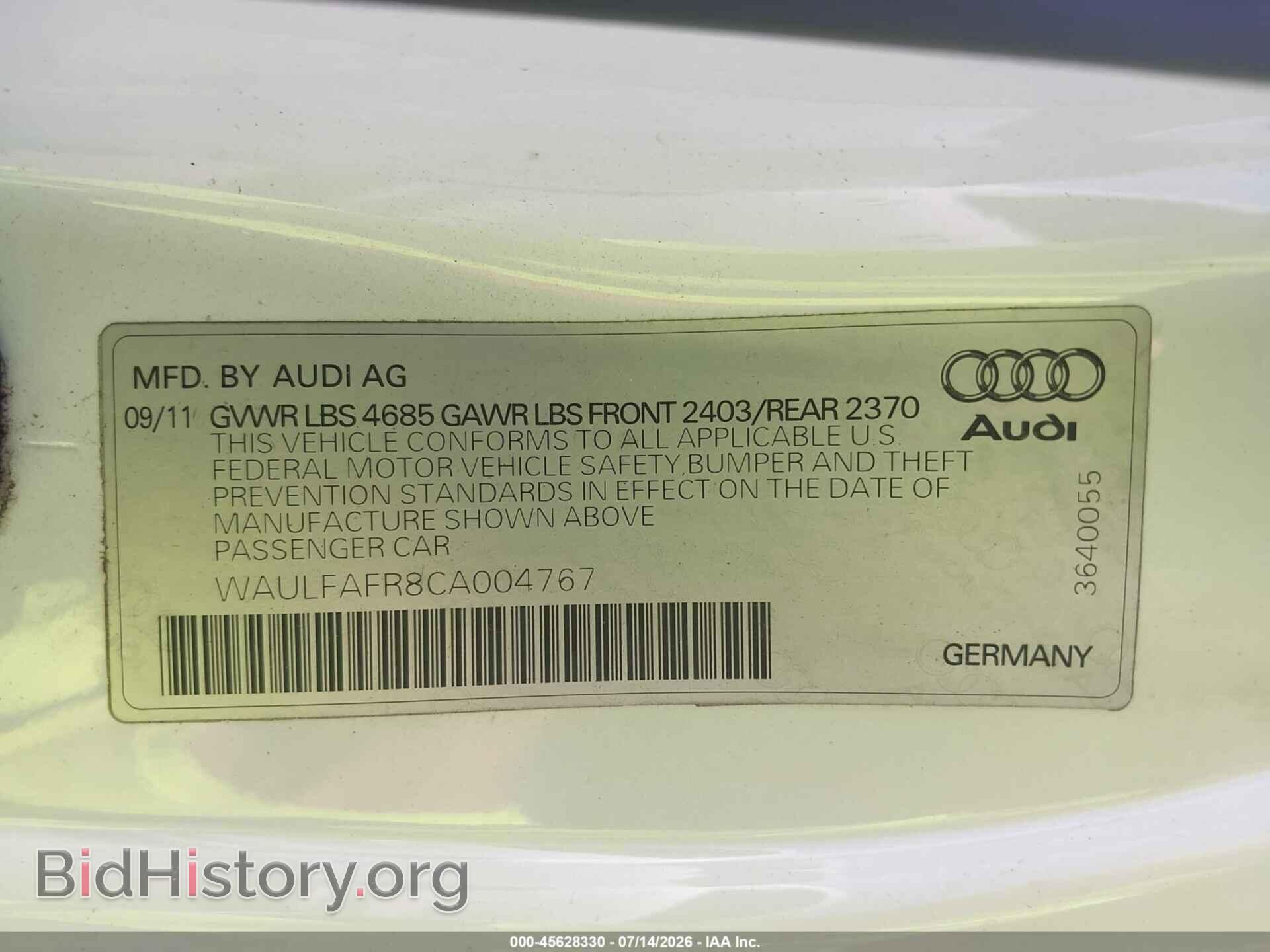 2012 AUDI A5 - VIN: WAULFAFR8CA004767 - Photo 9