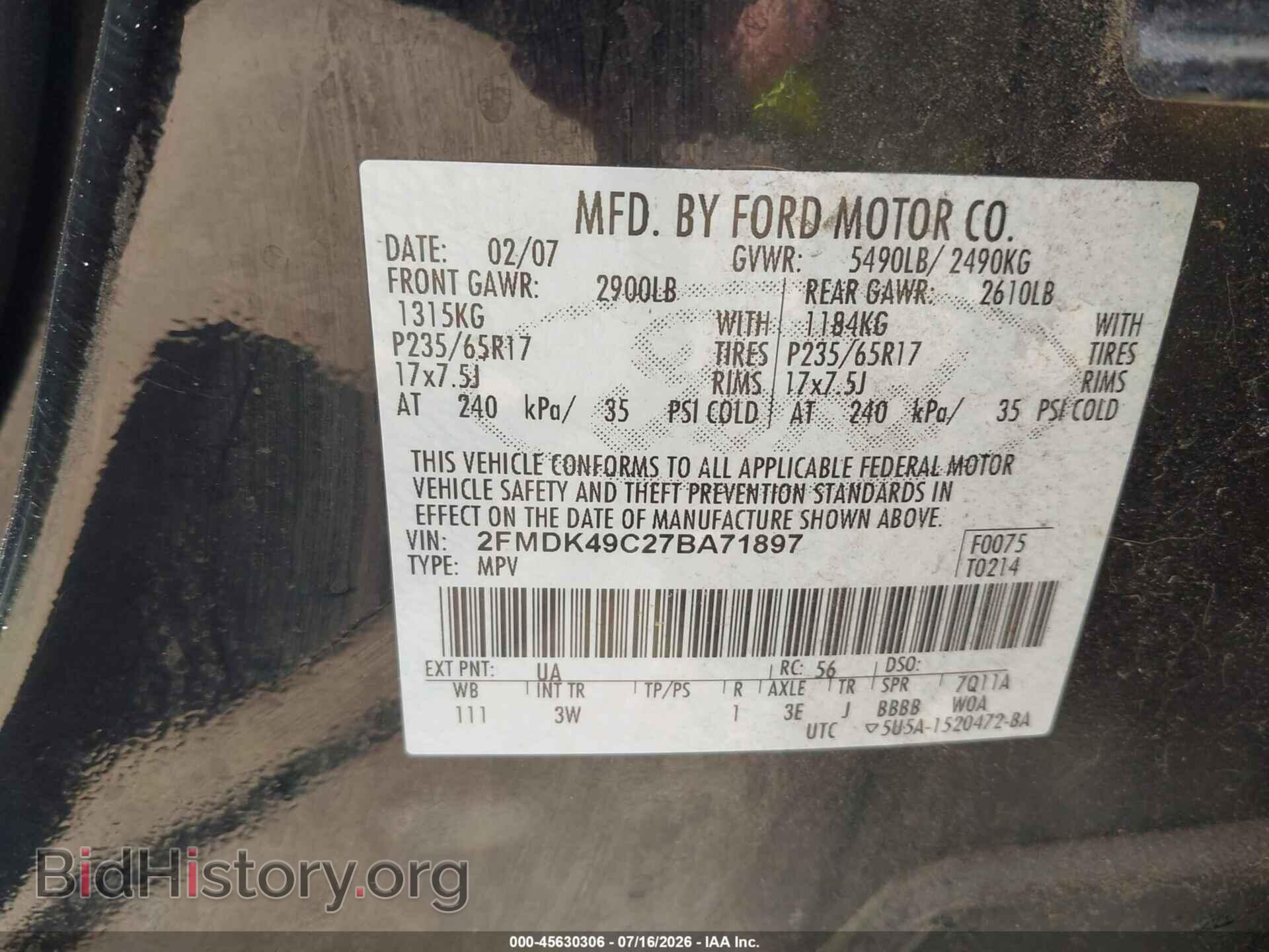 2007 FORD EDGE - VIN: 2FMDK49C27BA71897 - Photo 9