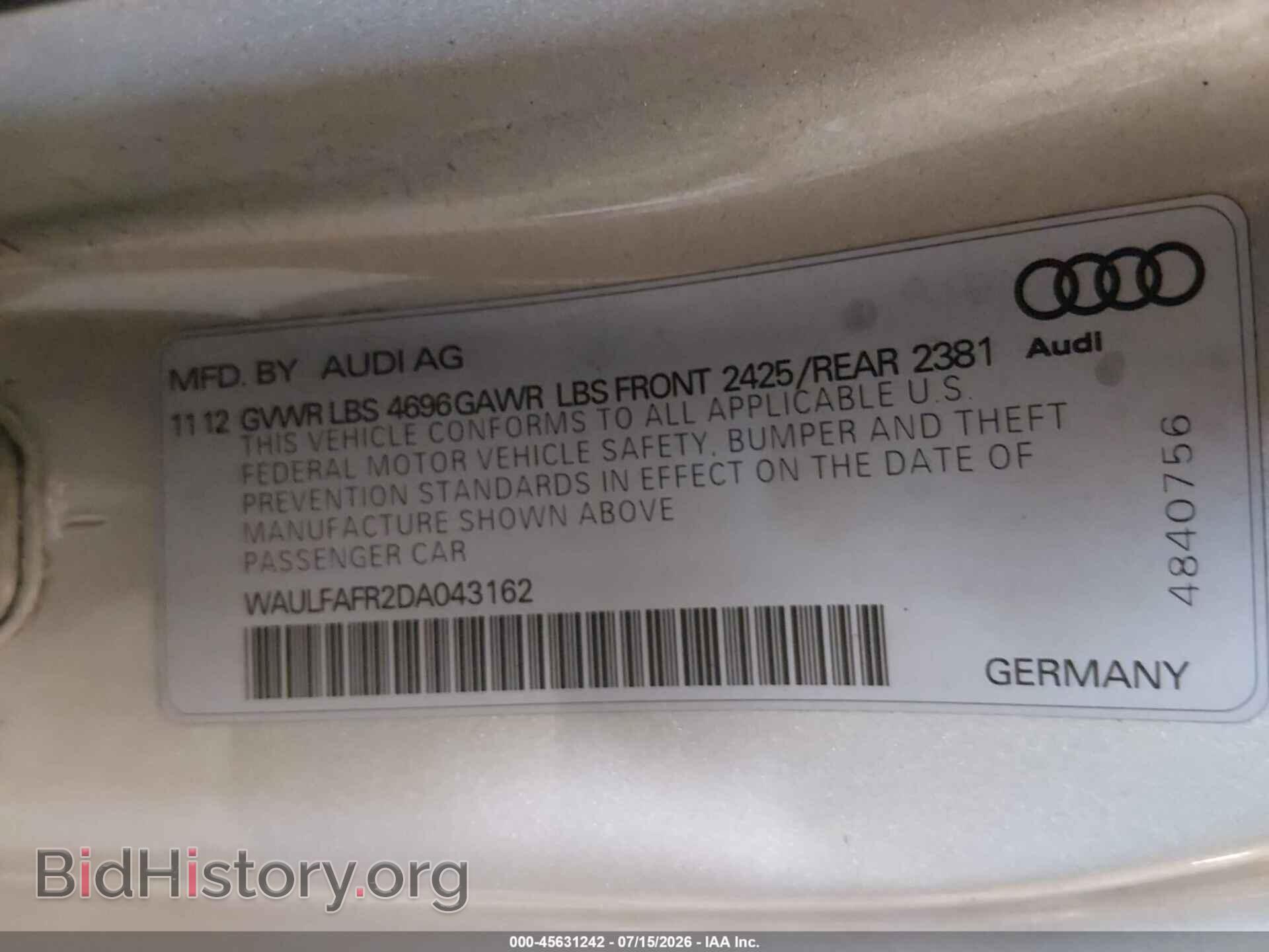 2013 AUDI A5 - VIN: WAULFAFR2DA043162 - Photo 9