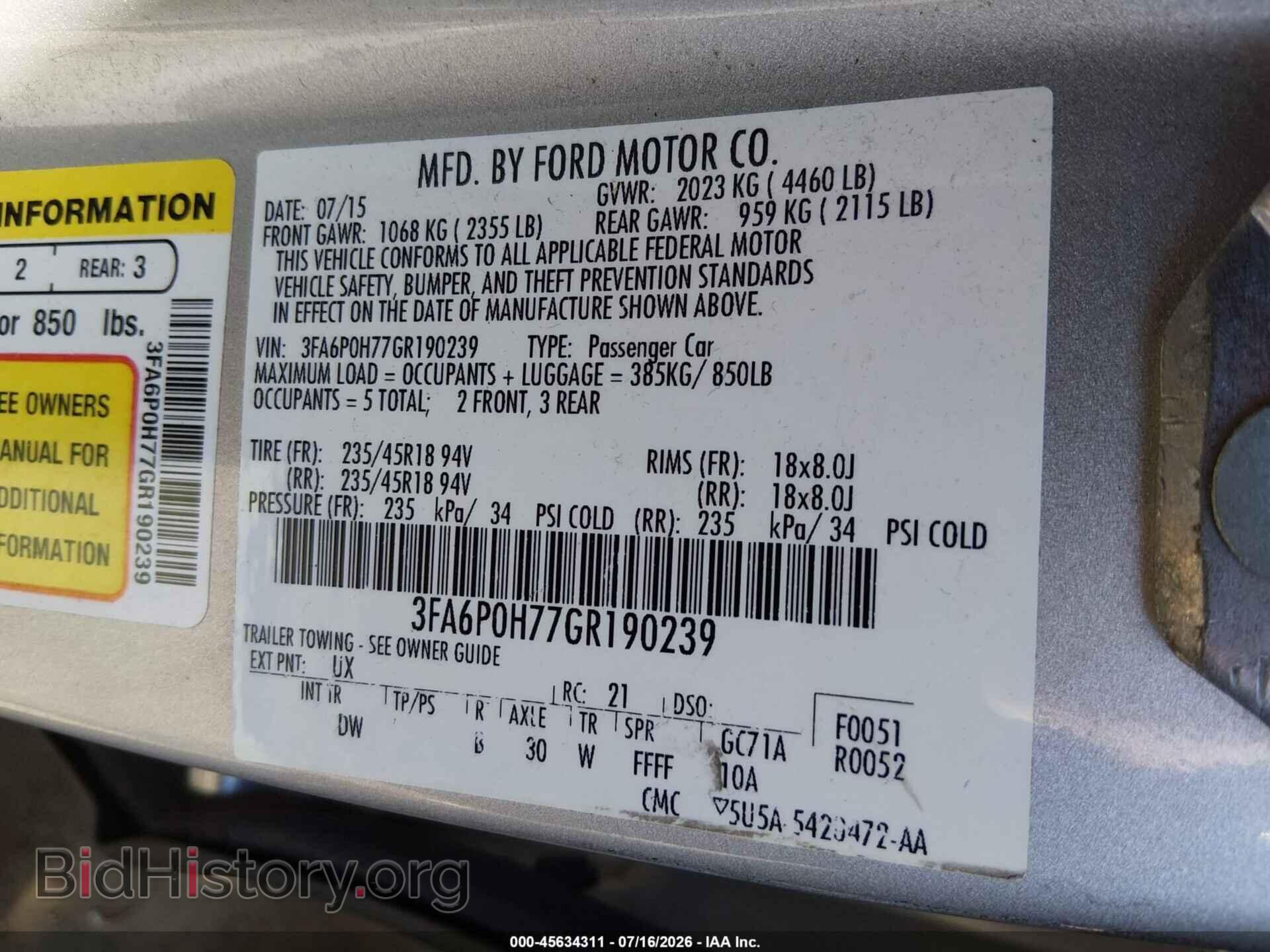 2016 FORD FUSION - VIN: 3FA6P0H77GR190239 - Photo 9