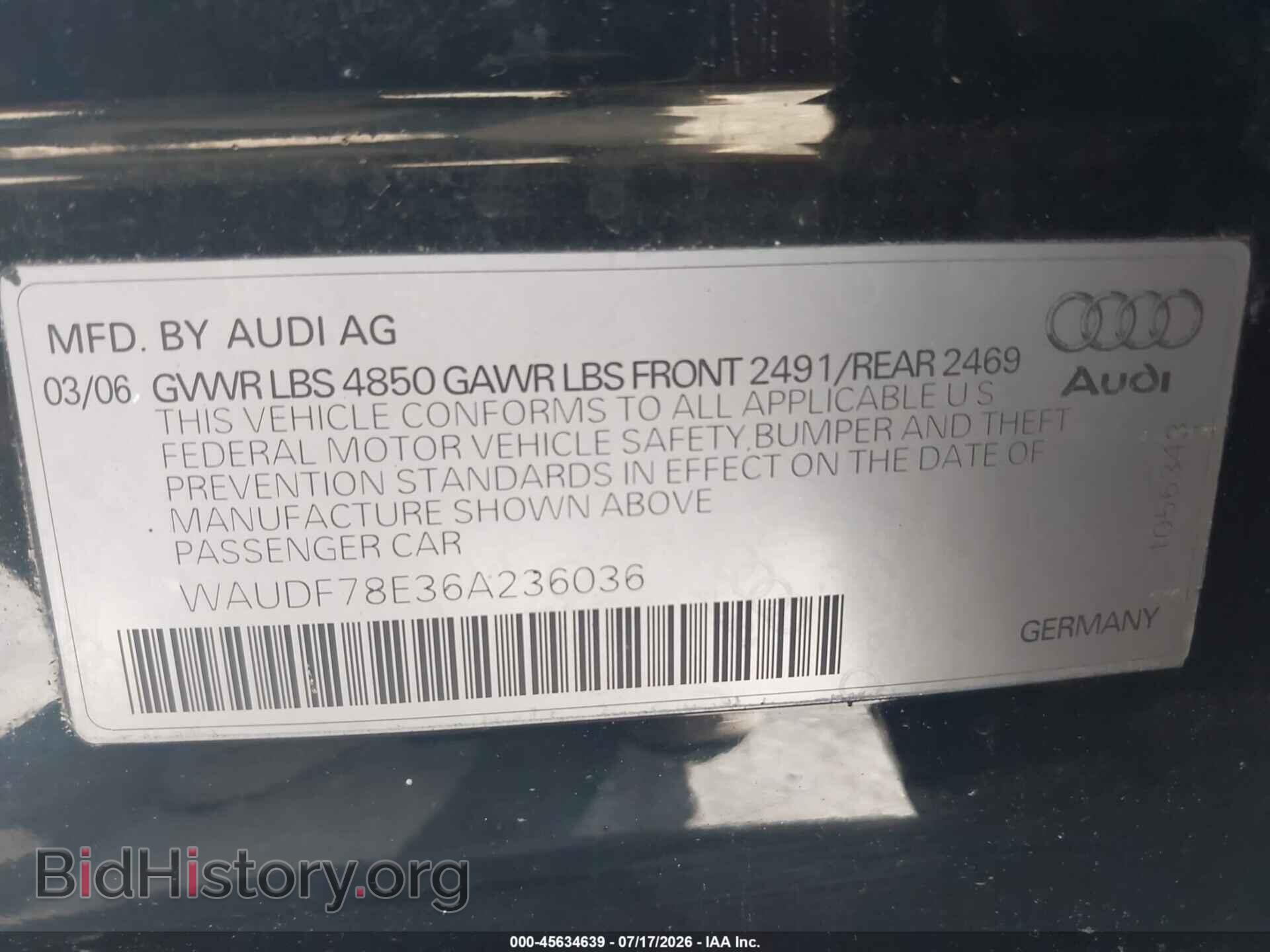 2006 AUDI A4 - VIN: WAUDF78E36A236036 - Фото 9
