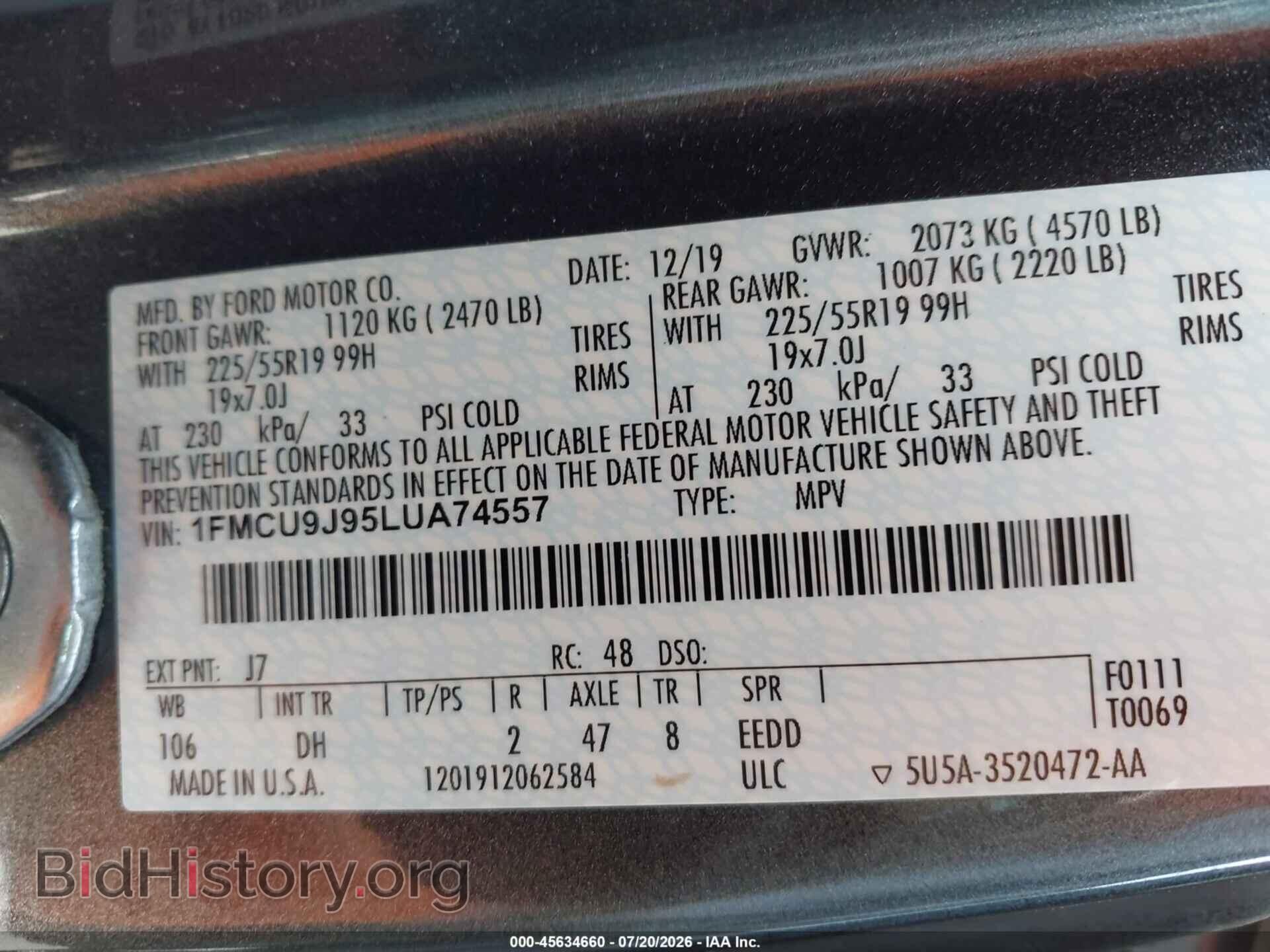 2020 FORD ESCAPE - VIN: 1FMCU9J95LUA74557 - Фото 9