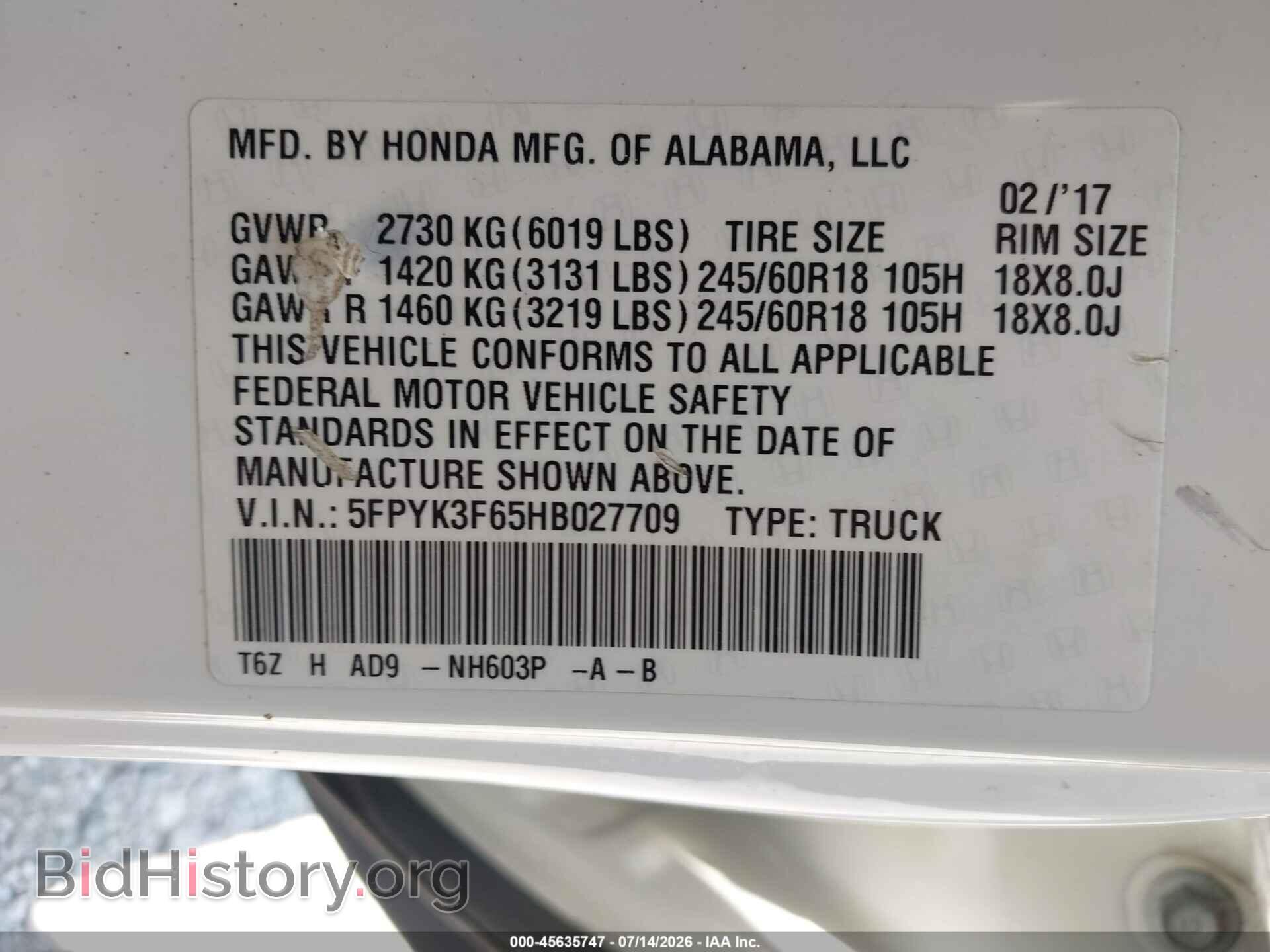 2017 HONDA RIDGELINE - VIN: 5FPYK3F65HB027709 - Photo 9