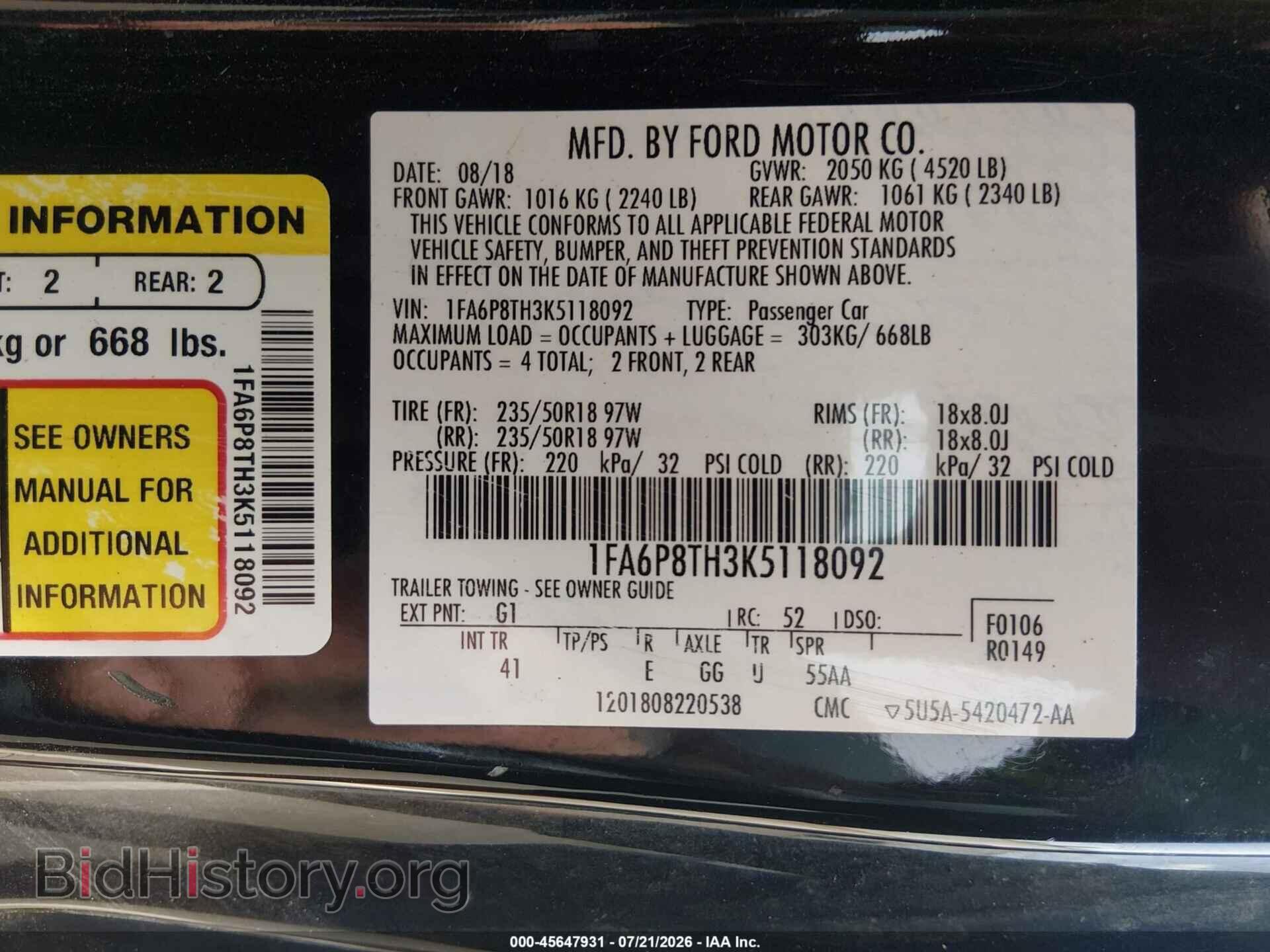 2019 FORD MUSTANG - VIN: 1FA6P8TH3K5118092 - Photo 9