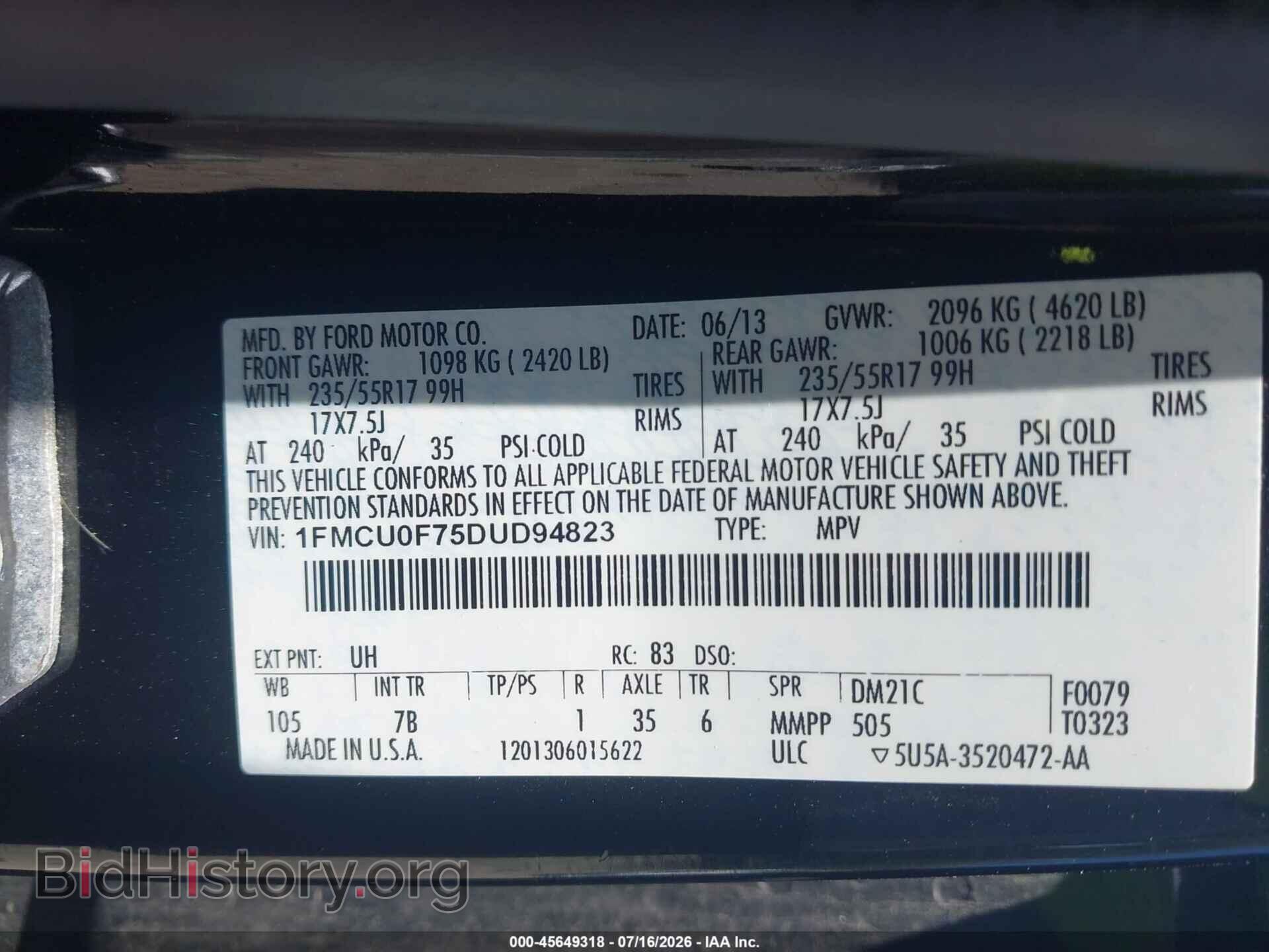 2013 FORD ESCAPE - VIN: 1FMCU0F75DUD94823 - Фото 9
