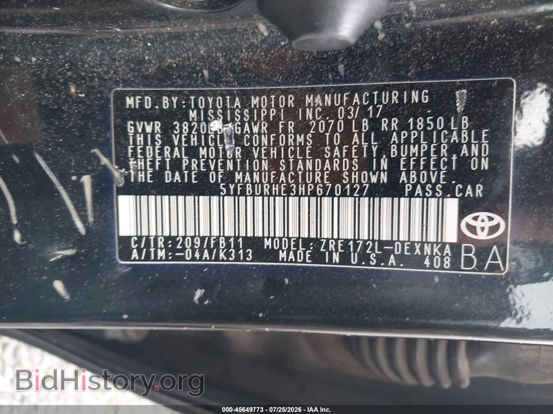 2017 TOYOTA COROLLA - VIN: 5YFBURHE3HP670127 - Фото 9