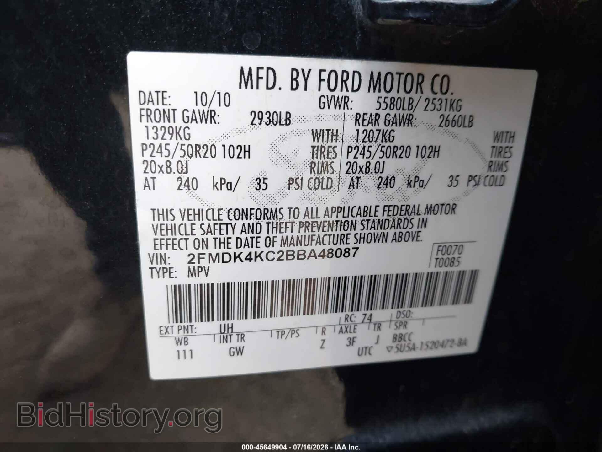 2011 FORD EDGE - VIN: 2FMDK4KC2BBA48087 - Photo 9