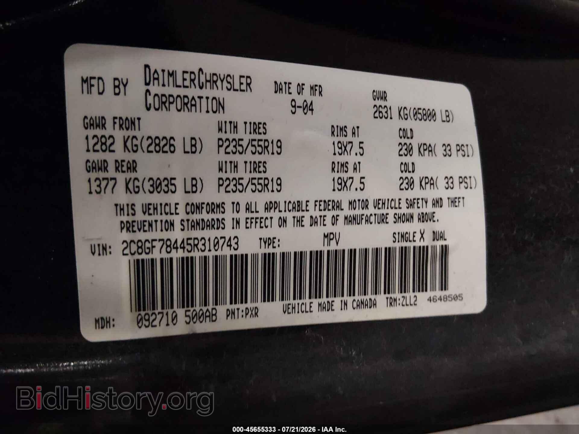 2005 CHRYSLER PACIFICA - VIN: 2C8GF78445R310743 - Photo 9