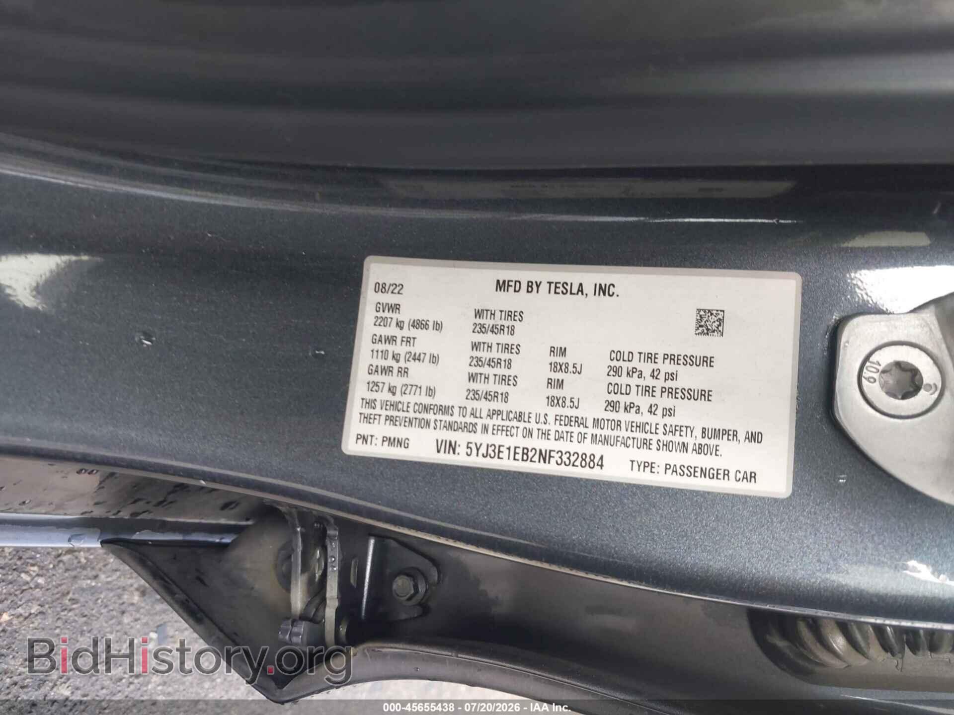 2022 TESLA MODEL 3 - VIN: 5YJ3E1EB2NF332884 - Фото 9