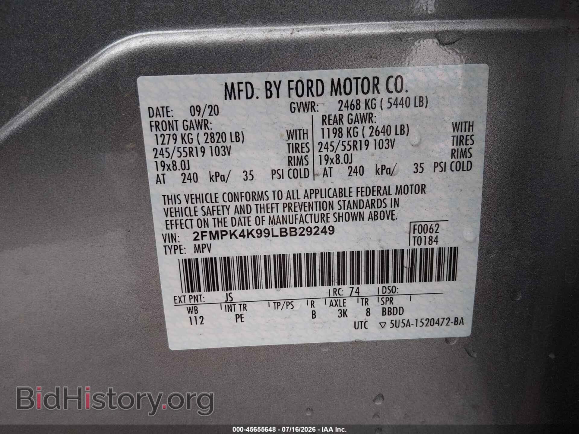 2020 FORD EDGE - VIN: 2FMPK4K99LBB29249 - Фото 9