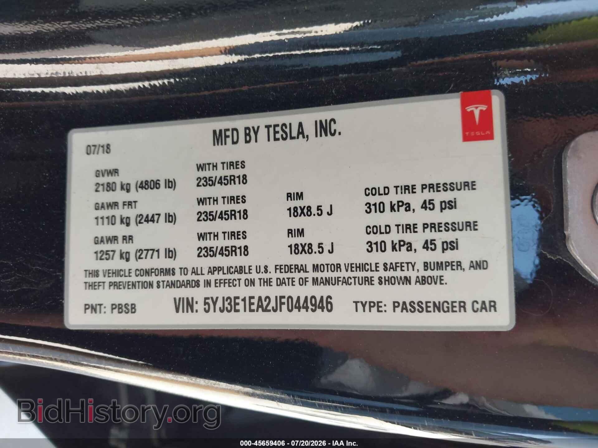 2018 TESLA MODEL 3 - VIN: 5YJ3E1EA2JF044946 - Photo 9
