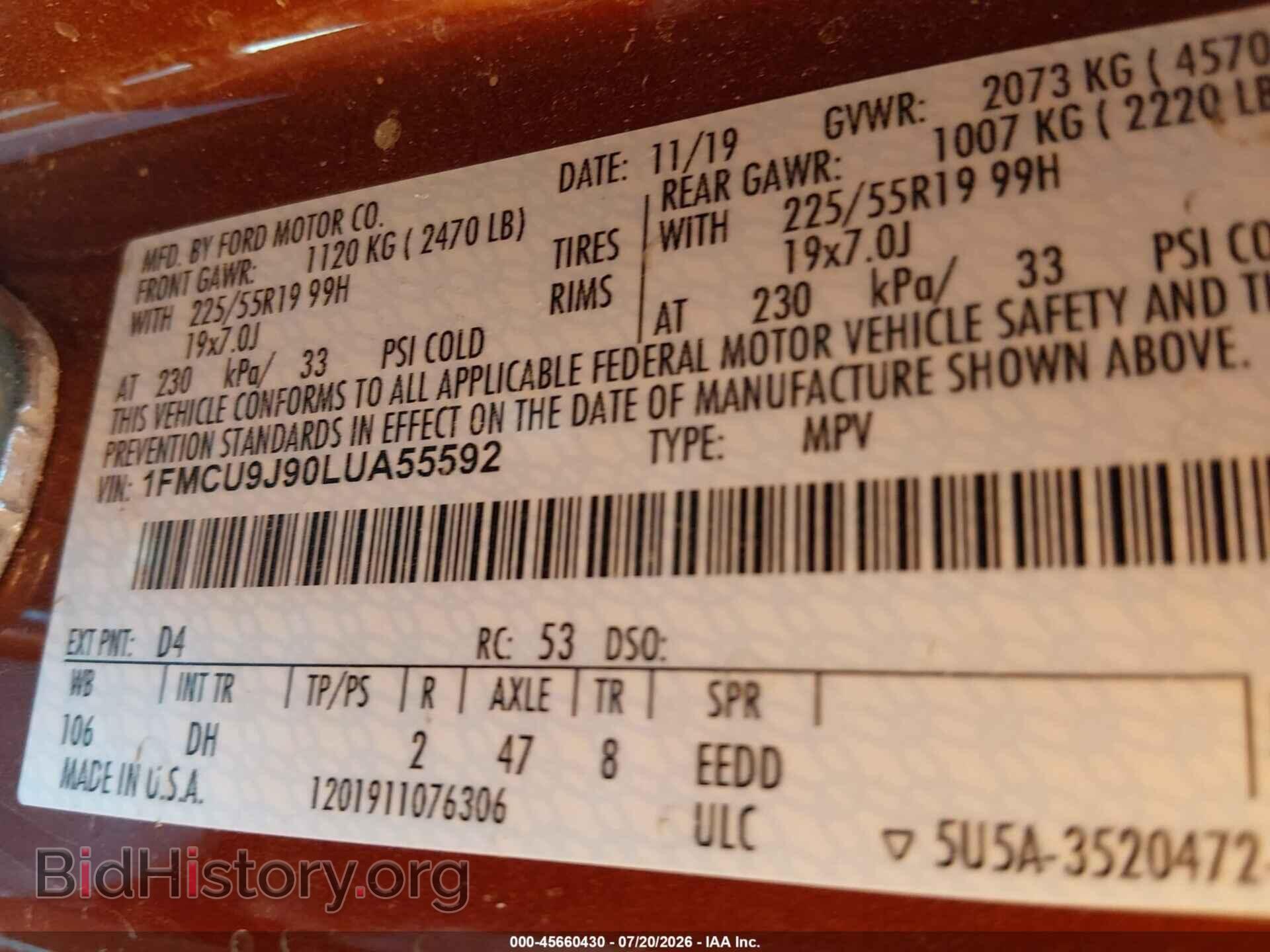 2020 FORD ESCAPE - VIN: 1FMCU9J90LUA55592 - Photo 9