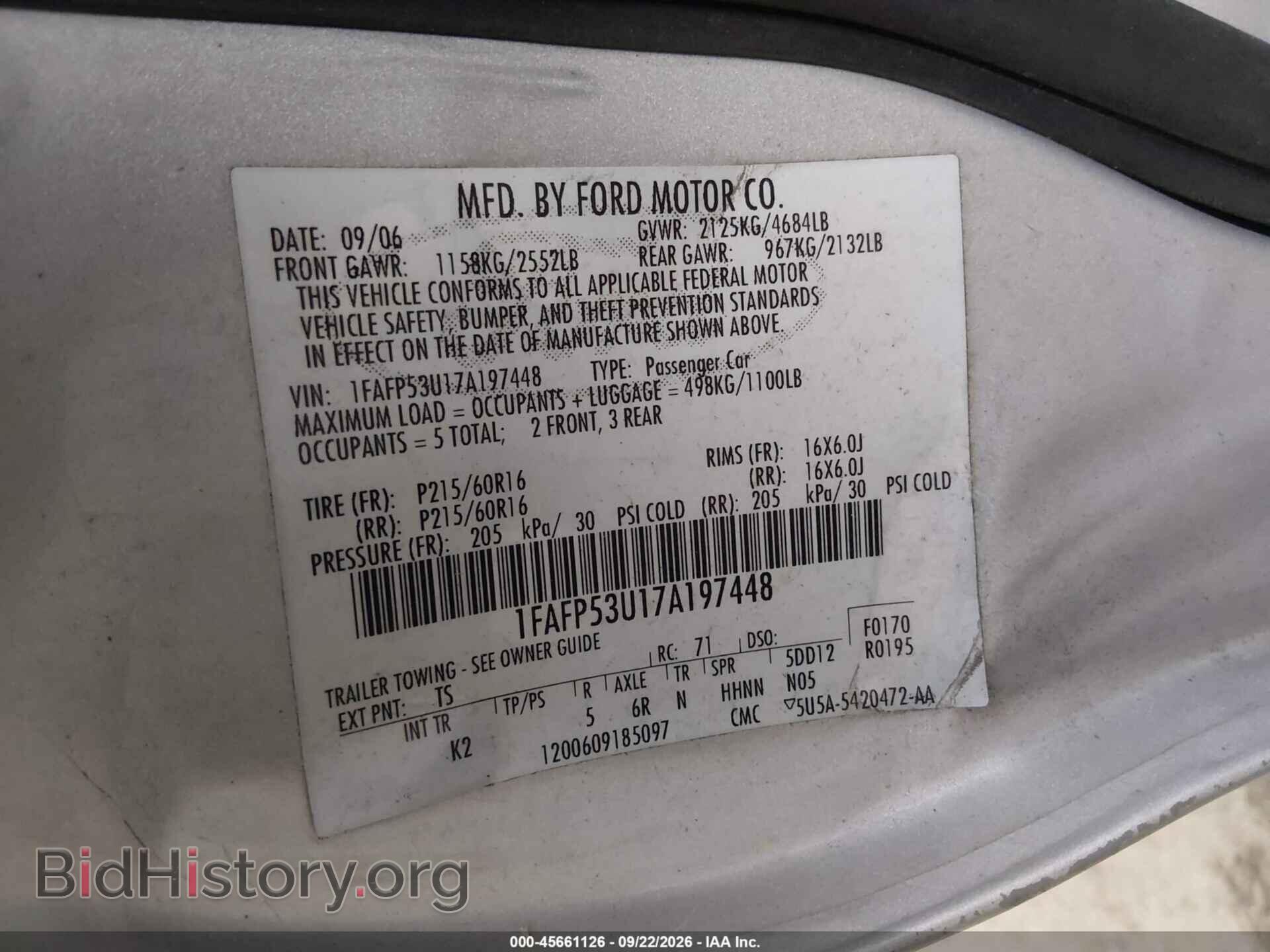 2007 FORD TAURUS - VIN: 1FAFP53U17A197448 - Photo 9