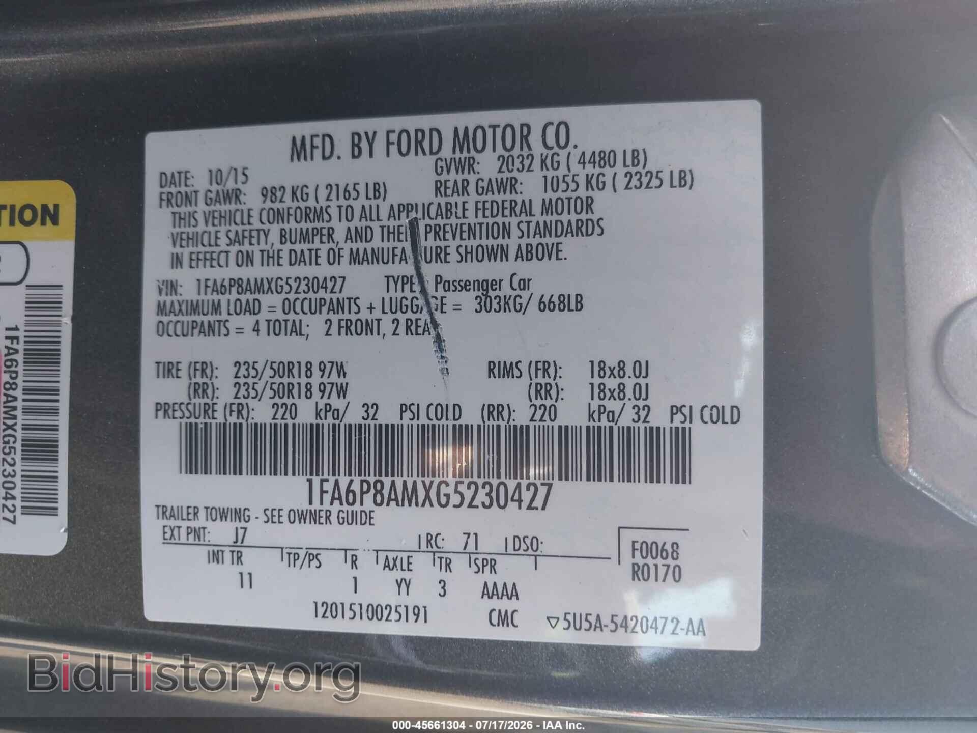 2016 FORD MUSTANG - VIN: 1FA6P8AMXG5230427 - Фото 9