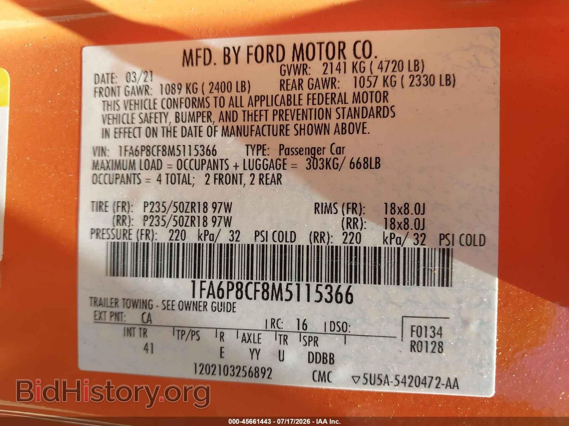 2021 FORD MUSTANG - VIN: 1FA6P8CF8M5115366 - Photo 9