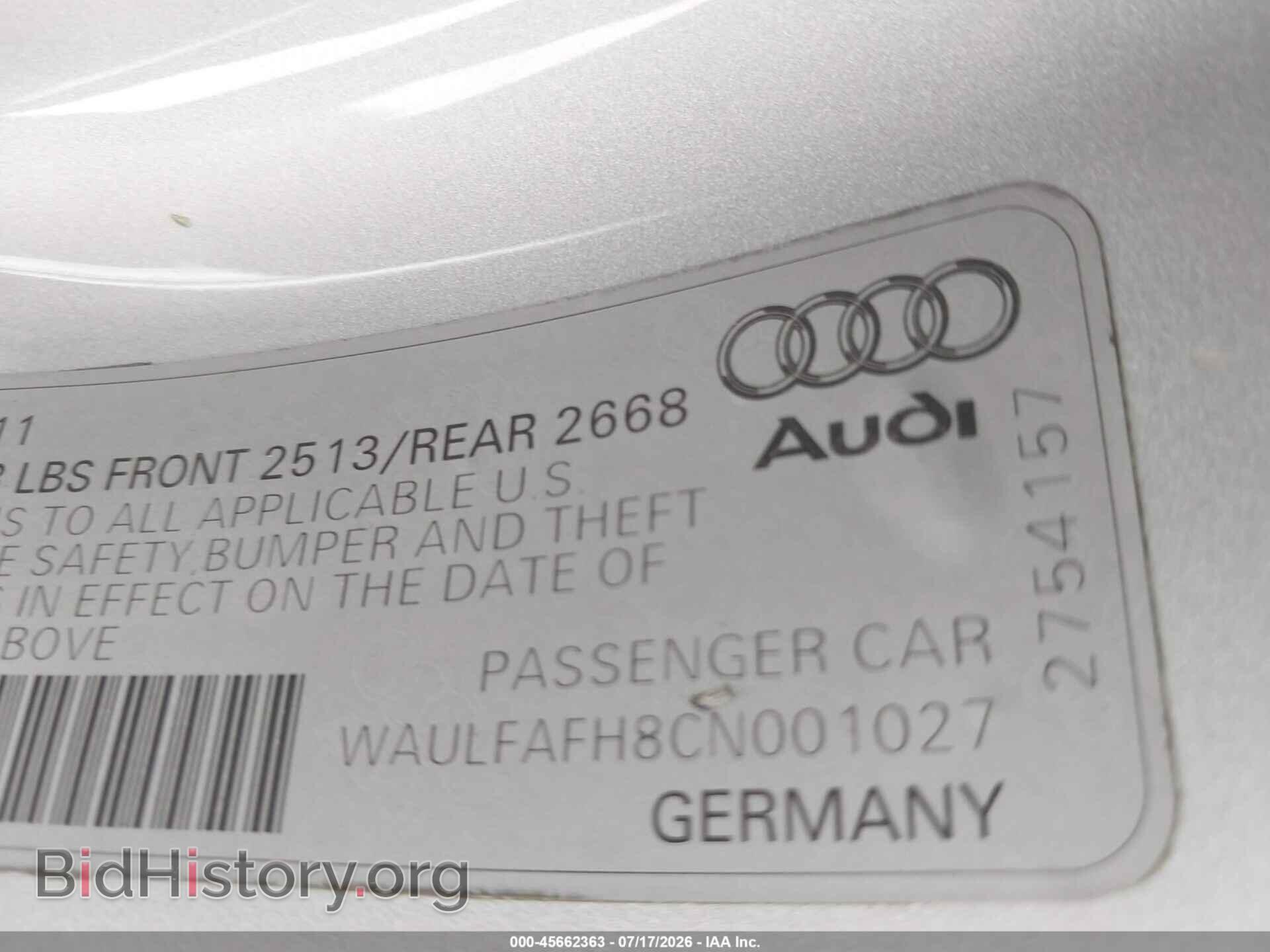 2012 AUDI A5 - VIN: WAULFAFH8CN001027 - Photo 9