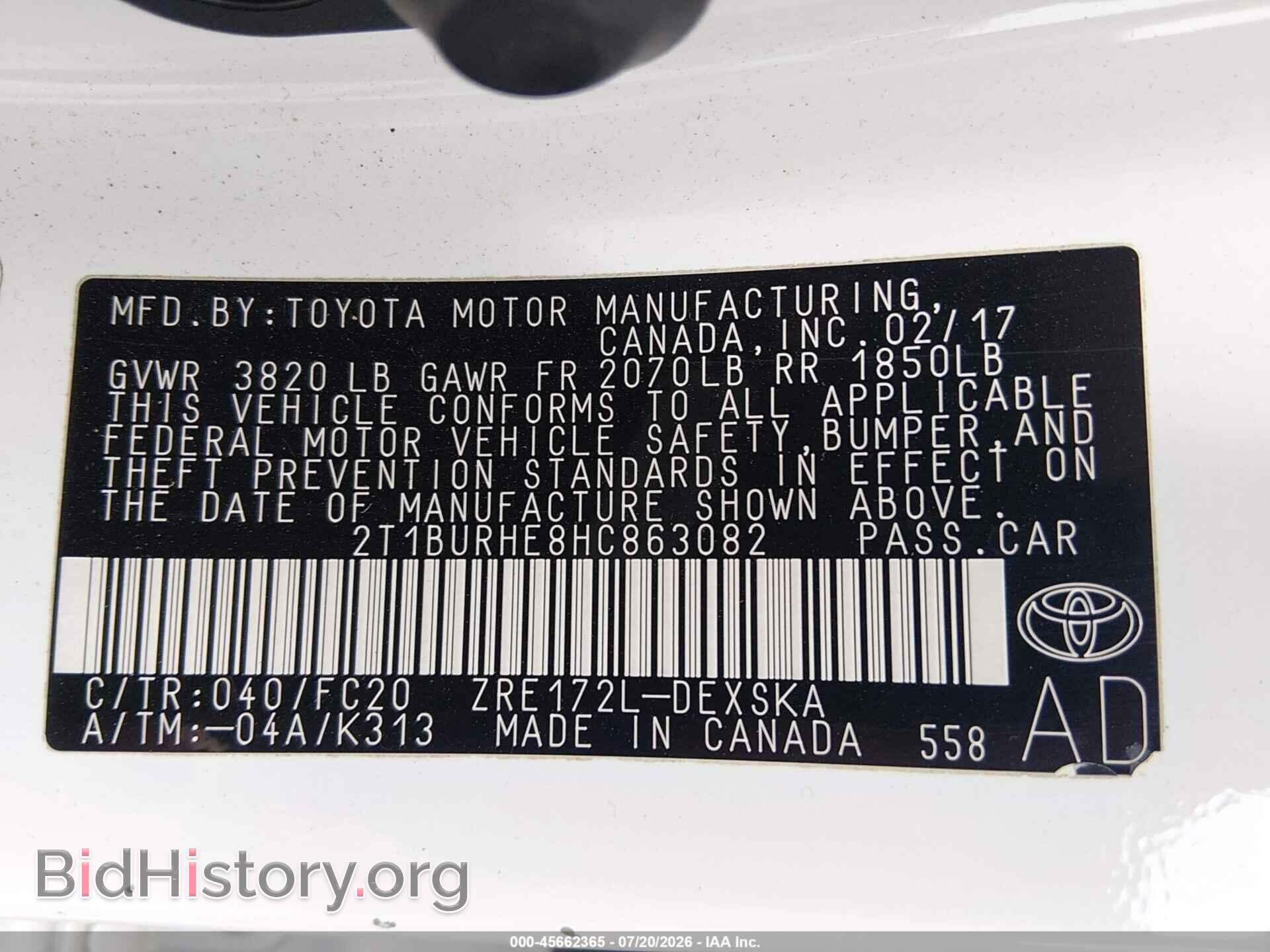 2017 TOYOTA COROLLA - VIN: 2T1BURHE8HC863082 - Фото 9