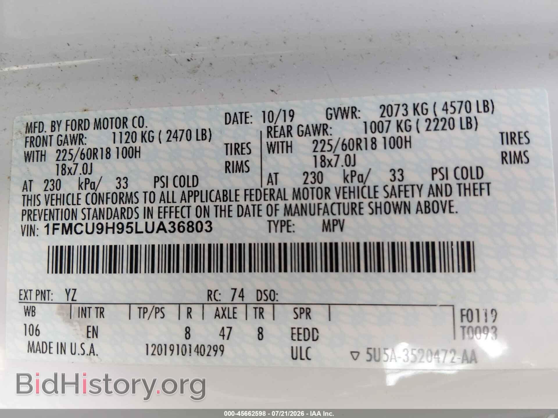 2020 FORD ESCAPE - VIN: 1FMCU9H95LUA36803 - Фото 9