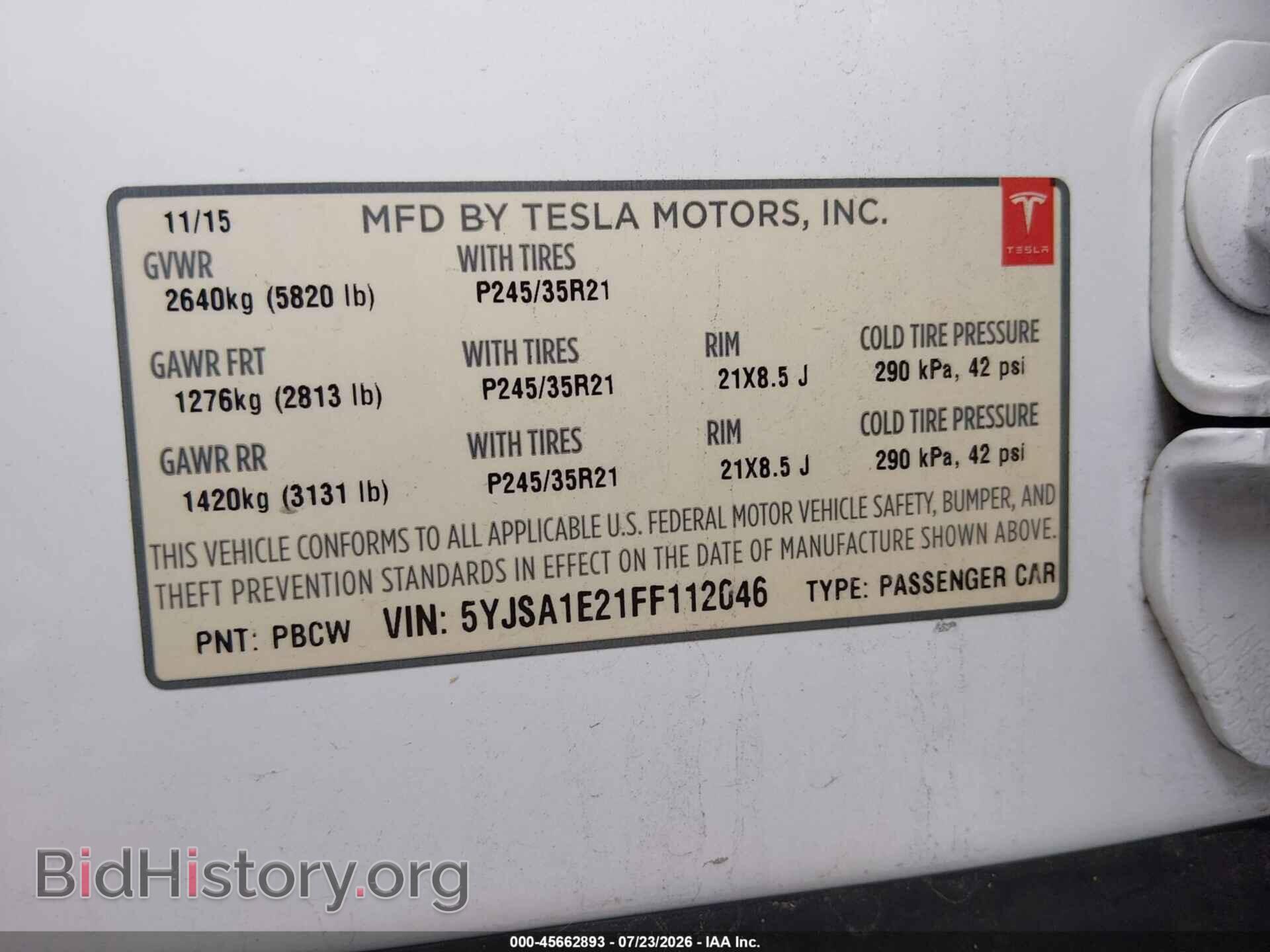 2015 TESLA MODEL S - VIN: 5YJSA1E21FF112046 - Photo 9