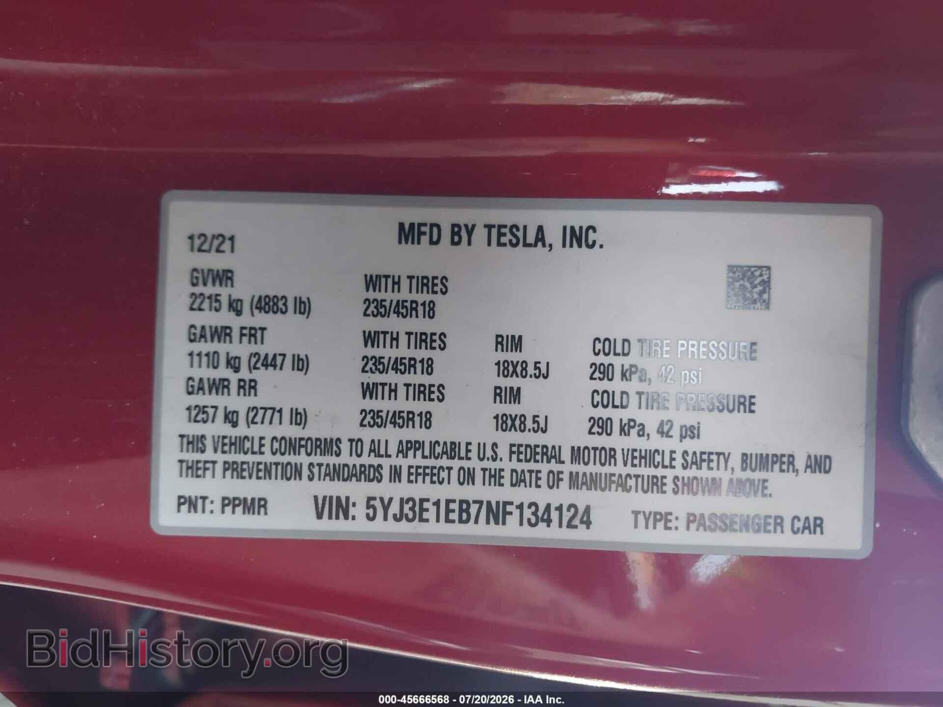 2022 TESLA MODEL 3 - VIN: 5YJ3E1EB7NF134124 - Фото 9
