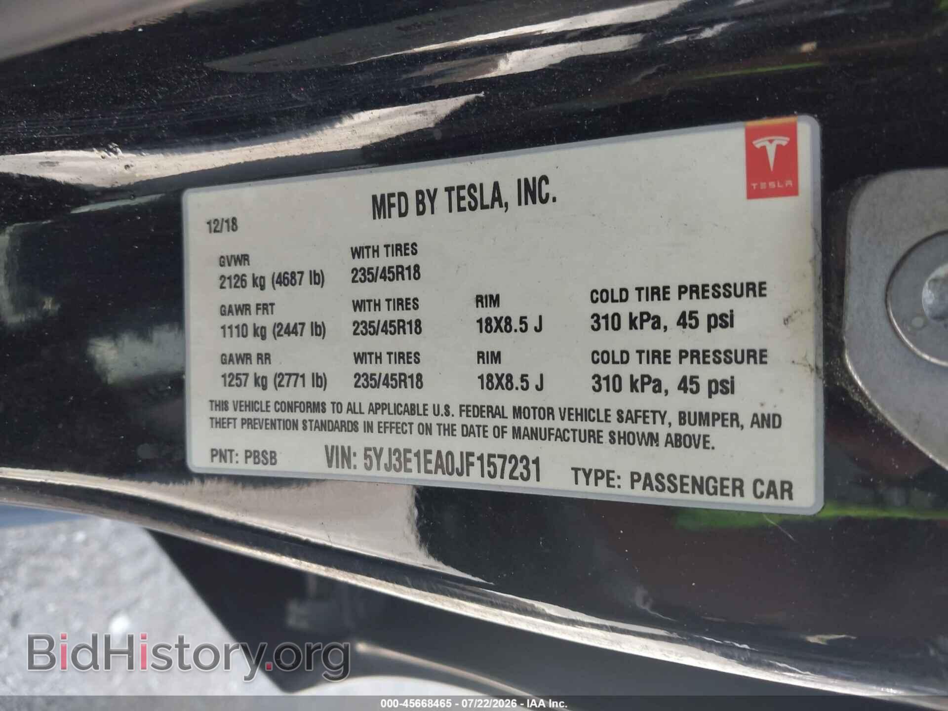 2018 TESLA MODEL 3 - VIN: 5YJ3E1EA0JF157231 - Photo 9