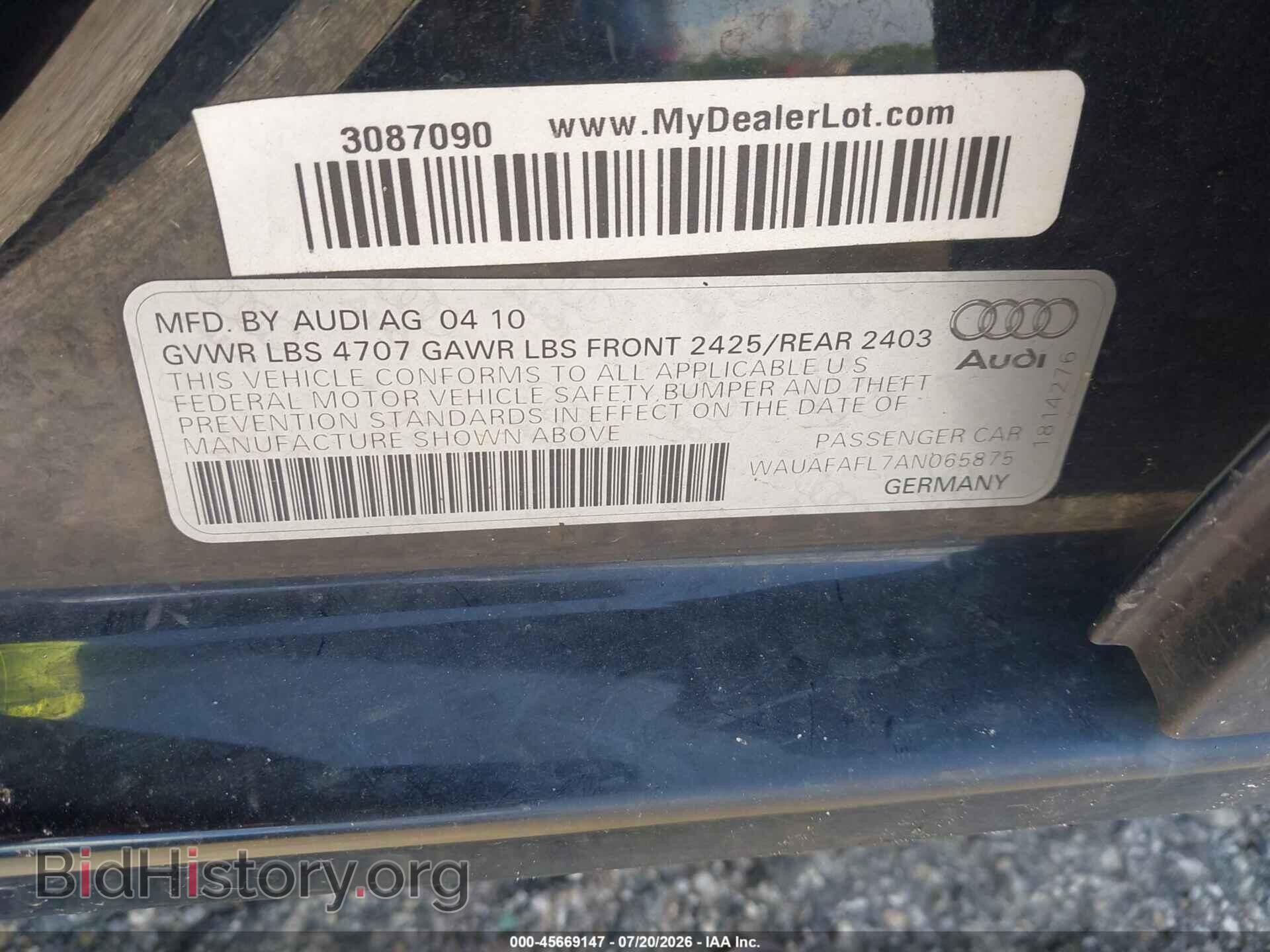 2010 AUDI A4 - VIN: WAUAFAFL7AN065875 - Фото 9
