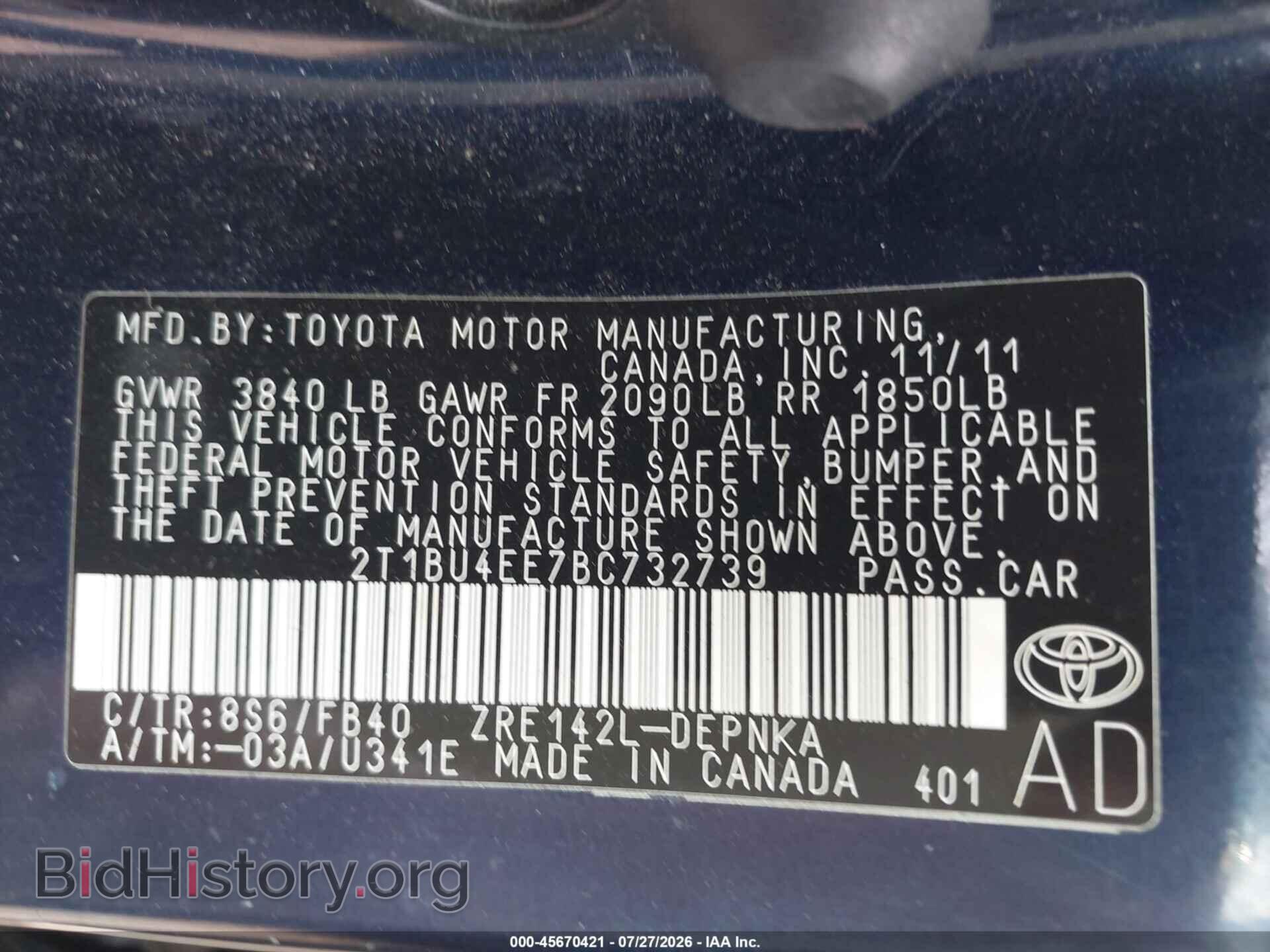 2011 TOYOTA COROLLA - VIN: 2T1BU4EE7BC732739 - Фото 9