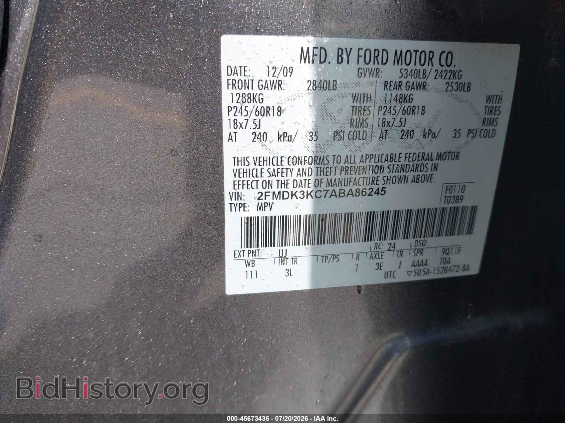 2010 FORD EDGE - VIN: 2FMDK3KC7ABA86245 - Фото 9