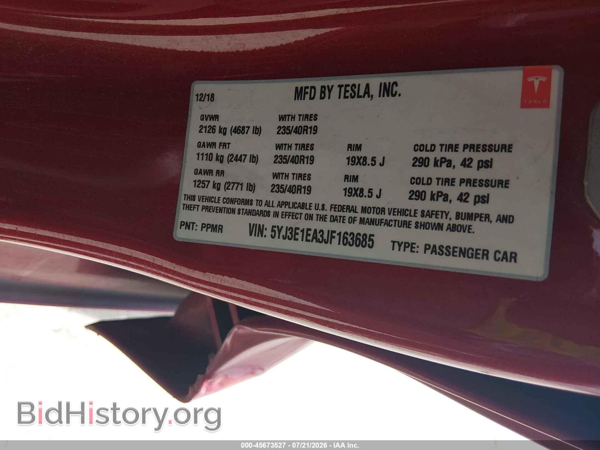 2018 TESLA MODEL 3 - VIN: 5YJ3E1EA3JF163685 - Фото 9