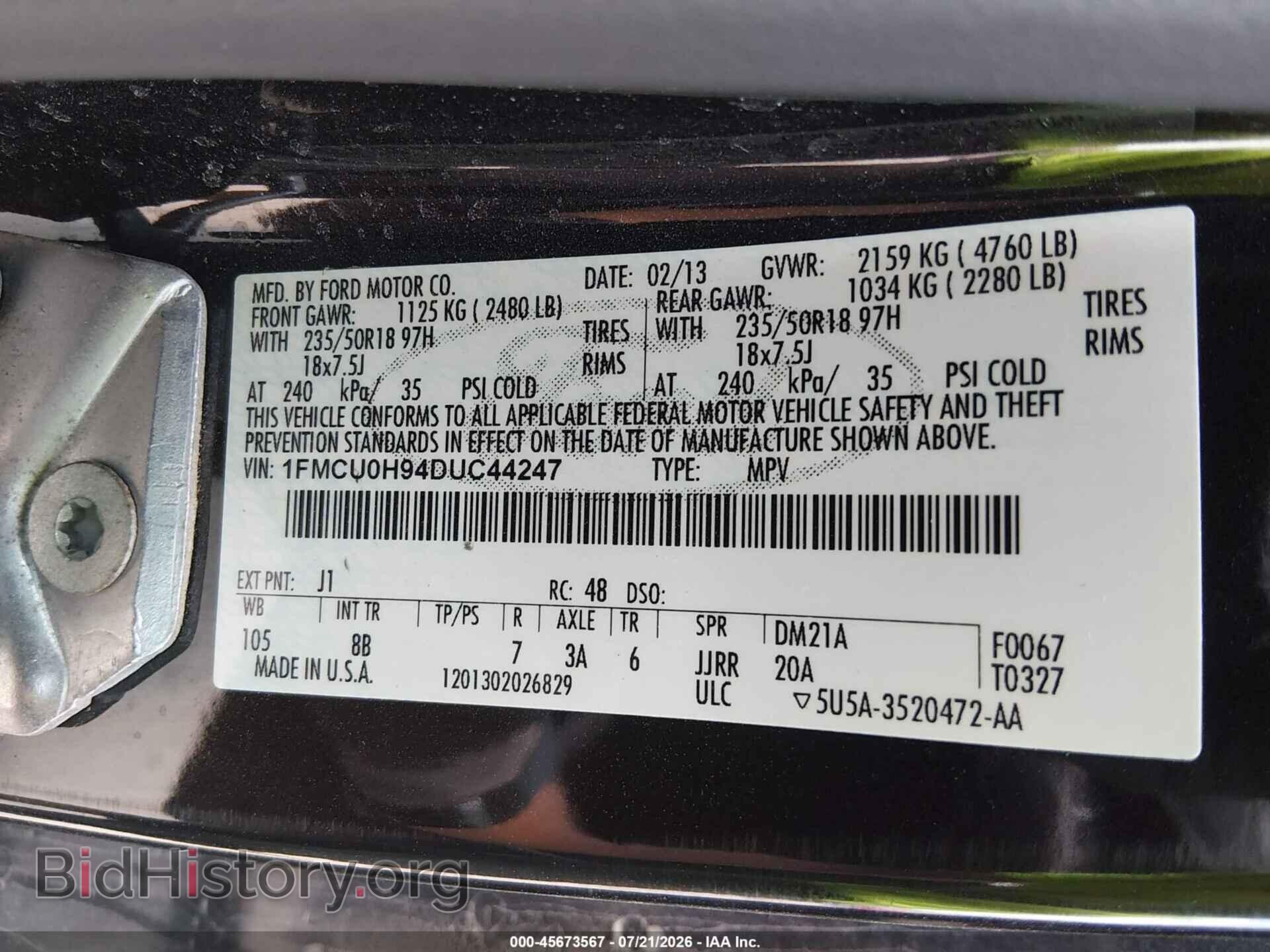 2013 FORD ESCAPE - VIN: 1FMCU0H94DUC44247 - Фото 9